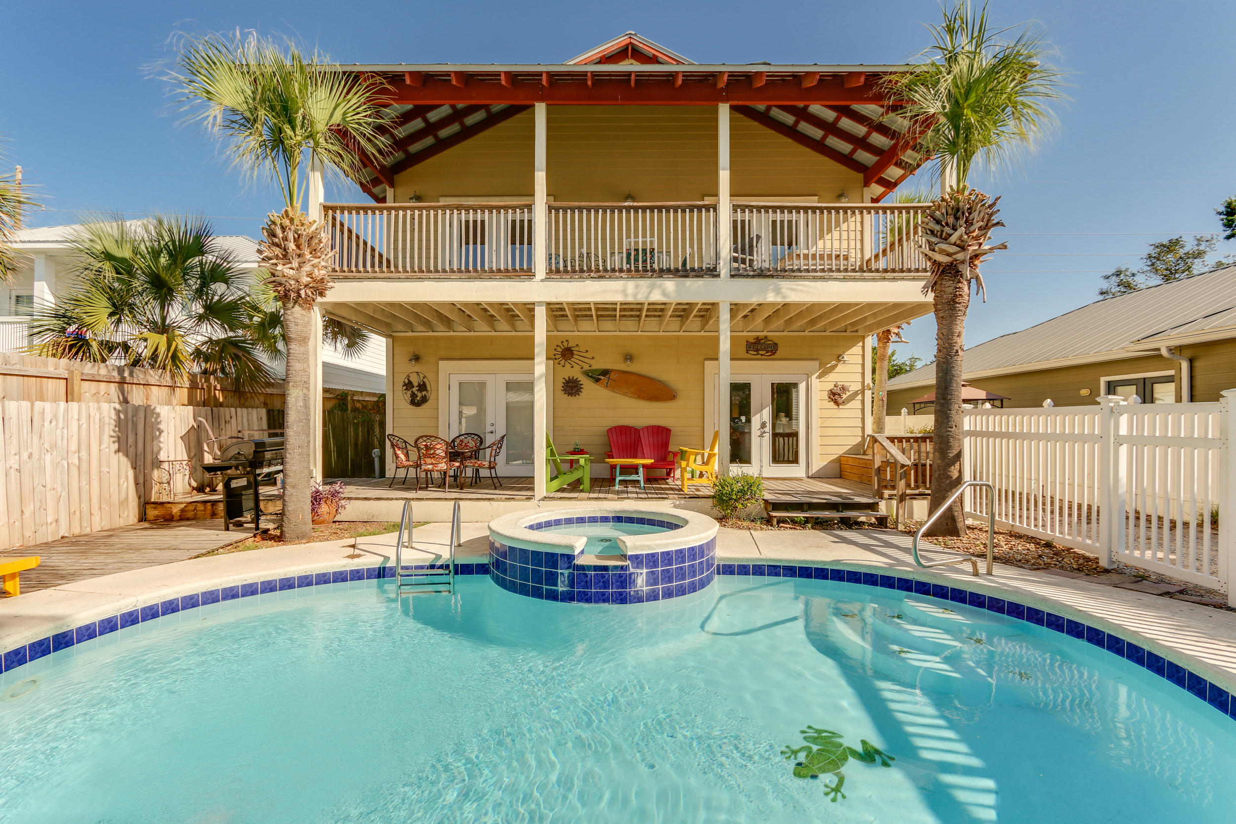 Nestled in one of the most lush and coveted locations along scenic highway 98, this turnkey beach house is what you've been waiting for! 3 bedrooms and 3 bathrooms in the MAIN house and 2 bedrooms plus 1 bathroom in the GUEST house offer accommodations for all. Inviting, light-filled rooms welcome you, while the home's coastal chic ambiance suggests casually elegant living and entertaining in all seasons. You will find full kitchens in both homes, an upstairs game room in the main house with a pool table and much more! A tropically landscaped exterior with a large decks upstairs and down for alfresco dining and entertaining, private pool, and hot tub conveniently located between the two homes offers the ultimate privacy! A short walk to the sugar white beaches, Destin Commons shopping, gol f courses and great restaurants awaits. The guest house was originally built in 1959, however, has been renovated to reflect a current beach cottage design. This charming beach home is a perfect as a primary residence, second home or short/long term rental income producer!