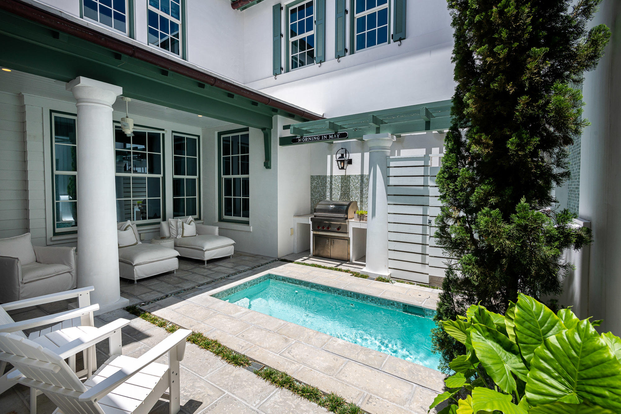 Eric Watson P.A. Architecture delivers Alys Beach lifestyle at its finest in this 3,199 square foot design. Ideally located on Nonesuch Way, this home reveals one of a kind architecture showcasing the beautiful elevations of the home. This custom home personifies the Bermudan, Antiguan, and Guatemalan design influence Alys Beach has captured.
This stunning residence is strategically nestled steps away from the emerging Town Center, Caliza Pool & Restaurant, and the 15,000 square foot Zuma Wellness Center. Placement of this home is kept within the heart of Alys Beach allowing for ease of access to all amenities. Entertaining & livability is not questioned with this property. The private owners Beach Club is now under construction scheduled to open early Fall 2020.
The home allows
