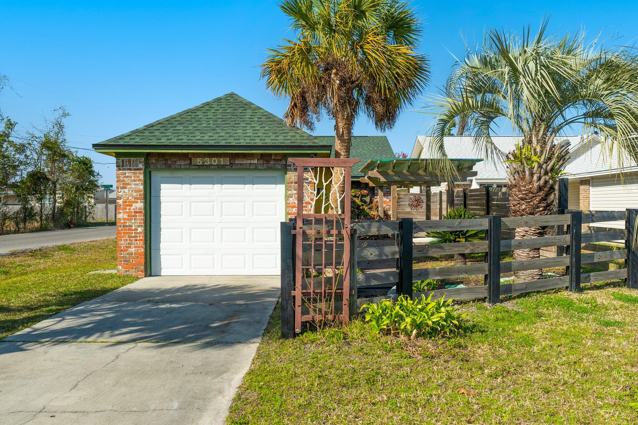 This adorable home is situated in Callaway and convenient to shopping, schools, and many restaurants. Tyndall Air Force Base is only a 6 miles away and Panama City Beach is about 15 miles.  The kitchen is adorned with stainless steel appliances and the high ceilings compliment the living room and primary bedroom.  Enjoy the outdoors under one of the pergalos in the privacy fenced backyard.   

If measurements deemed important, please verify