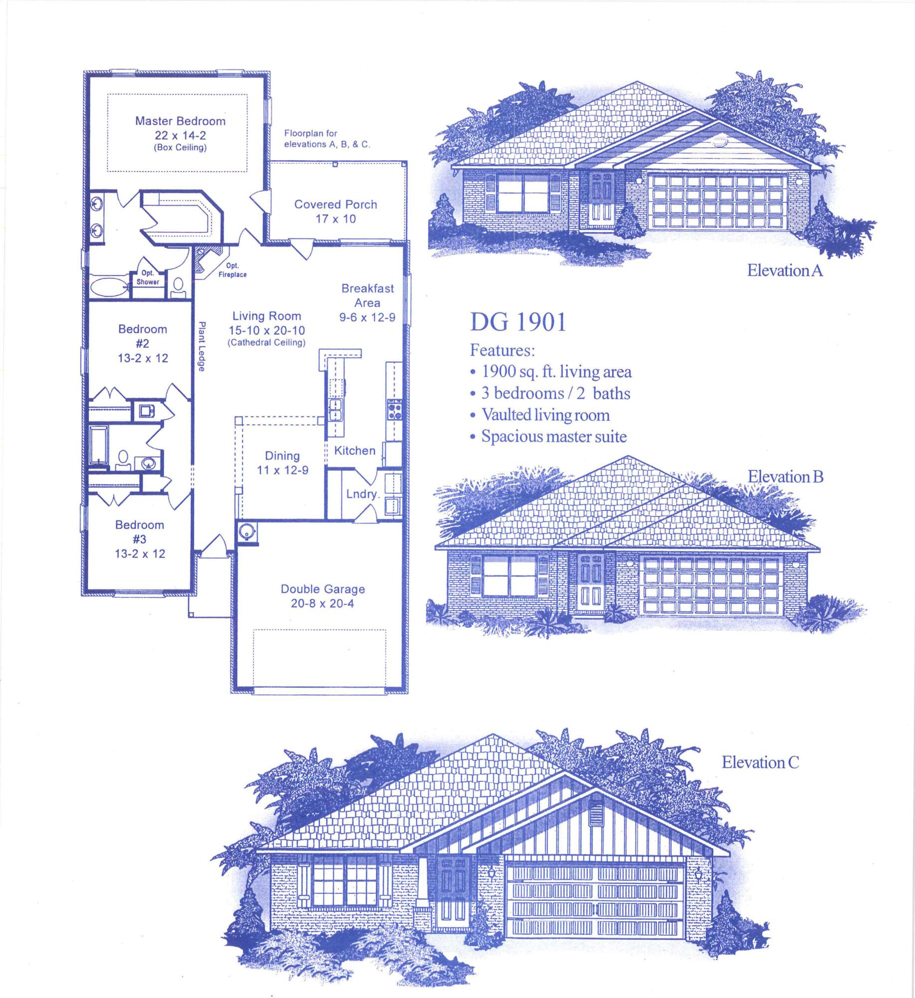 This stunning 3/2 1901 Craftsman style home is located on a premium corner lot in the beautiful Charleston Place Subdivision.This home is 4 sided brick and features an awesome 17 x 10 back covered porch. The lot is fully sodded and comes with a sprinkler system on an automatic timer. The garage is finished and has an auto garage door opener. Utilities in this sub are underground, The interior is upgraded with durable LVP flooring and stain resistant plush pile carpeting in the bedrooms. The master bath has a separate shower and garden tub with dual vanities and a walk in closet. The master bedroom is 22 x 14.2  and has its own entrance to the back patio. Crestview offers abundant dining and great schools.
