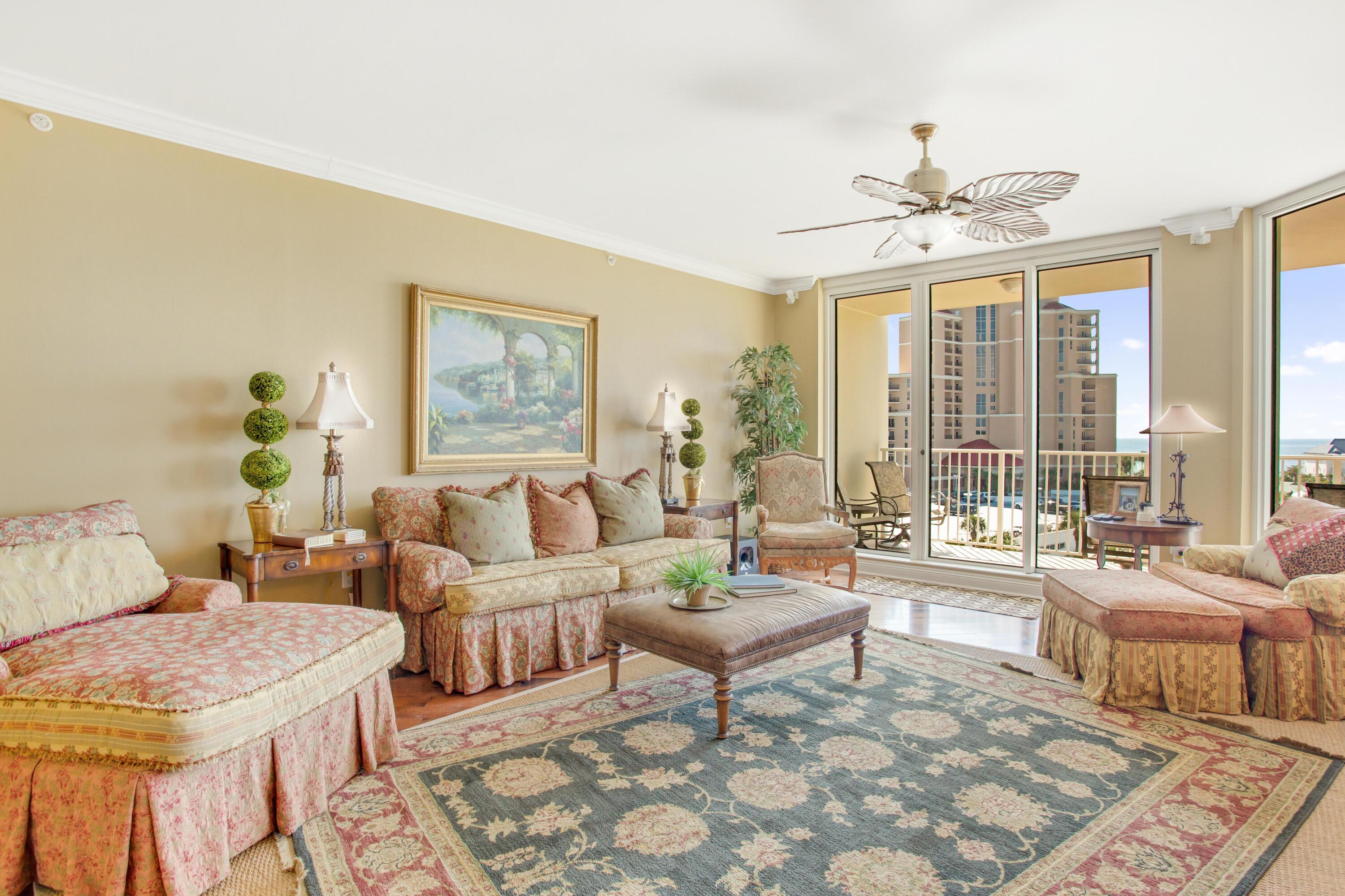 Enjoy breathtaking views of the Gulf of Mexico from this 6th floor, three bedroom, three bath residence. Whether you desire breathtaking sunsets or the excitement of fireworks over The Village of Baytowne Wharf, this 6th floor condominium in Sandestin's premier, non-rental building has incredible views. Stone floors in foyer and kitchen; dramatic wood floors in living and dining rooms. Furnished in a tasteful blend of breezy Island style with bright Creole accents. Incredible Brown Onyx built-in buffet and Green Onyx breakfast bar. Custom marble in Master Bathroom.  Luxurious custom window treatments. Gateway 42'' plasma tv and Bose Surround Sound System. Includes a deeded golf cart parking space. As an introduction to the Sandestin lifestyle, we invite our new owners to explore amenities that make Sandestin special. The listing brokerage and seller(s) are presenting the buyer(s) of this property with (2) 90-minute rounds of Tennis court time, a golf foursome at one of our three championship courses, and a round of golf for up to four (4) players at the unrivaled Burnt Pine Golf Club.

Sandestin Golf and Beach Resort is a major destination for all seasons and all ages, and has been named the #1 resort on Florida's Emerald Coast. This magical resort spanning over 2,000 acres is comprised of over 70 unique neighborhoods of condominiums, villas, town homes, and estates. The resort features miles of sandy white beaches and pristine bay front, four championship golf courses, a world-class tennis center with 15 courts, 4 resort swimming pools (and 15 private neighborhood pools), a 123-slip marina, a fully equipped and professionally staffed fitness center, meeting spaces and The Village of Baytowne Wharf, a charming pedestrian village with events, shopping, dining, family entertainment and nightlife. For true golf cart community living, Grand Boulevard is just outside the resort gates and provides access to additional shopping, dining and entertainment  all without traveling on Hwy. 98.  Come to Play, Stay for Life!