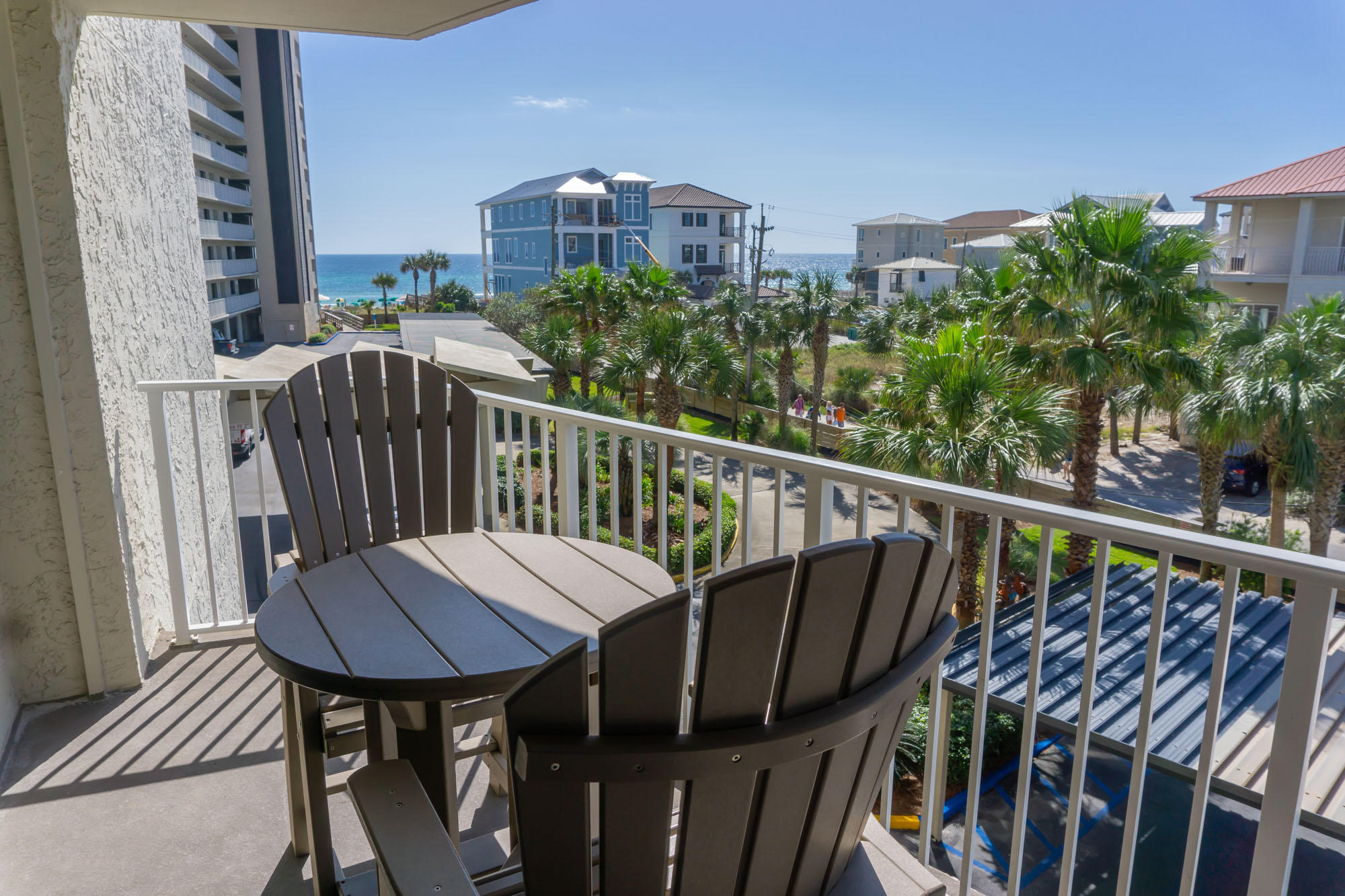 This fully furnished gulf view unit makes a wonderful investment property or 2nd home.  Situated in the resort of Mainsail, you have access to over 700 feet' of private deeded beach, two pools, 24 hour security, tennis courts, a game room, and covered parking.  Located close to the Silver Sand Outlet Mall and some of the best restaurants in the world, Mainsail offers the optimal vacation for the Florida visitor.  This unit sleeps 6 and includes modern black granite kitchen countertops, practical tile throughout the living area and a gorgeous view of the gulf of Mexico from the balcony.  This property is undergoing a renovation that includes stucco work to the buildings, improvements on balconies, walkways and some railings.