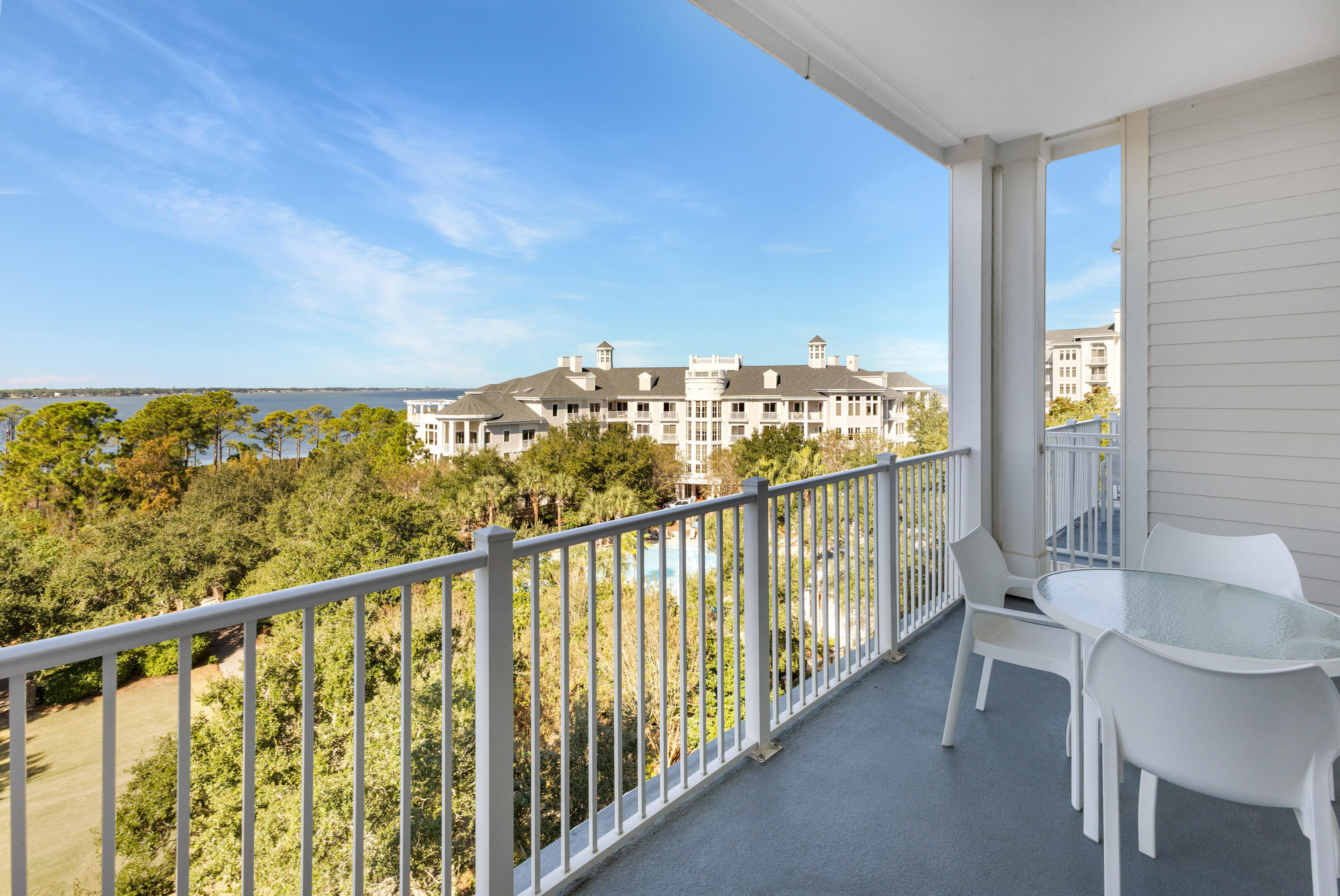 Experience stunning sunsets and sweeping views of the Choctawhatchee Bay and the lush Grand pool from this beautifully appointed 6th-floor lock-off residence. This spacious 2-bedroom, 3-bath condominium offers a flexible floor plan designed to maximize both comfort and rental potential. Rent as a studio, a 1-bedroom/2-bath, or enjoy the full 2-bedroom/3-bath retreat. Both the studio and 1-bedroom feature private, bay-facing balconies, perfect for watching the sun melt into the horizon. Inside, sleek tile flooring throughout ensures easy maintenance, while dual 2022 HVAC systems provide efficient, year-round comfort. The Grand Sandestin's timeless architecture and resort-style amenities include a fitness center, swimming pools, seasonal on-site check-in, and concierge services. In addition, Hotel Effie is nearby with a rooftop pool and bar and fine dining at Ovide. Owners also have access to the private Solstice Club, an amenity for owners and their guests, featuring grills, screened porch with gas fireplace, indoor bar, flat screen TV and comfortable seating inside and out.

As an introduction to the Sandestin lifestyle, we invite our new owners to explore amenities that make Sandestin special. The listing brokerage and seller(s) are presenting the buyer(s) of this property with (2) 90-minute rounds of Tennis court time, a golf foursome at one of our three championship courses, and a round of golf for up to four (4) players at the unrivaled Burnt Pine Golf Club.
Sandestin Golf and Beach Resort features more than seven miles of beaches and pristine bay front, four championship golf courses, 15 world-class tennis courts, a 226-slip marina, a fitness center, spa and celebrity chef dining. Shop, dine and play at the charming pedestrian village, The Village of Baytowne Wharf and more. Inside the gates of the resort, residents enjoy a balanced lifestyle of high-class living, spanning the 2,400 acres from the beach to the bay. Everything within the gates of the resort is accessible by golf cart or bicycle. The entire resort is interconnected by miles of pedestrian, bike and golf cart paths that weave through groves of live oaks, meandering past natural lagoons, fountains, man-made lakes, and meticulously landscaped fairways.