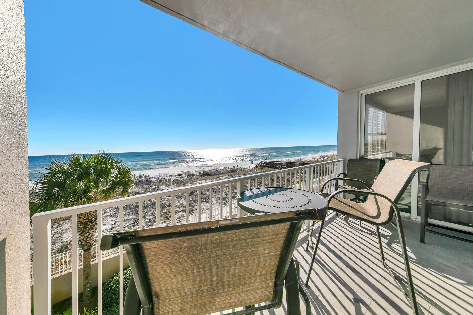 This condo is your ticket to the fabulous beach lifestyle. Gorgeous panoramic view of the Gulf of Mexico.  Nicely updated with granite counters and stainless appliances. There is also crown molding, wainscotting,  and no popcorn on the ceilings.  Chic decor and plenty of room for the whole family with the help of a sleeper sofa. Make family memories and you can also cash in $$$$ on vacation rentals. Beach access, pool , fitness center and hot tub are just some of the great amenities.  Many fun  restaurants and attractions in the area. Includes a covered, designated, and deeded parking spot . Buyer to confirm all information.