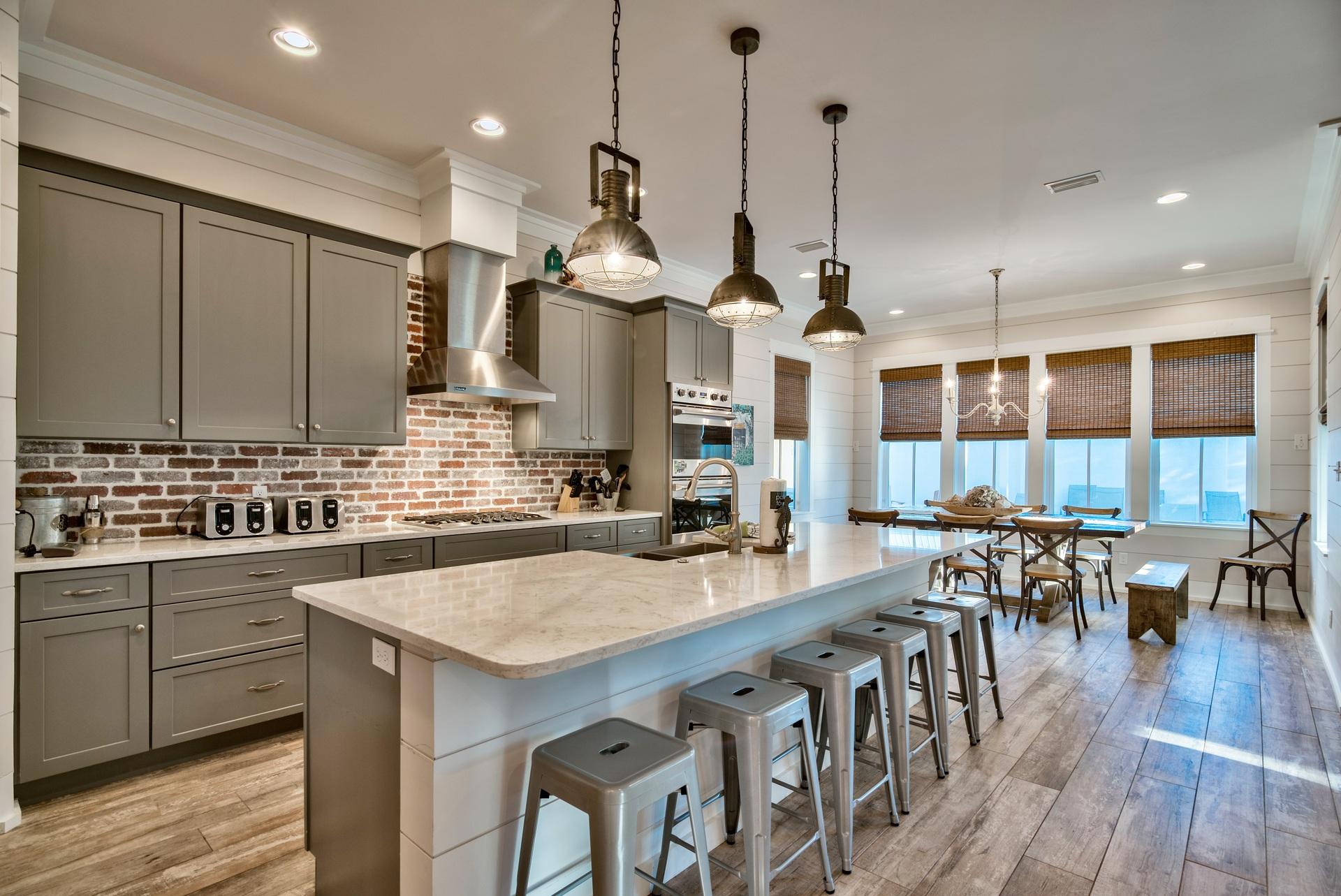 Coveted area of Old Seagrove - ''Big Sandy'' is a luxurious home with 8 bedrooms and 8.5 bathrooms to accommodate up to 26 guests. A perfect beach home for those wanting to be near the beach, shops, and restaurants, while also maintaining some privacy, as the home is located on a tree-lined street just off of 30A & 395. Entering the home, you will be greeted by beautiful wood-tile flooring, exposed wooden beams, and shiplap walls leading into the open first floor family areas. The masterful kitchen is complete with quartz counters, stainless steel Viking appliances and a large center island. The kitchen accommodates large groups by providing double ovens, two dishwashers, and a five-burner gas range. A covered outdoor rear porch allows for grilling in the shade. Heated spa & pool with sun shelf in the privacy of your backyard. 
Six King suites with custom made headboards and themed beach decor each  attach to their own private bathroom. The first-floor king suite is perfect for guests who don't want to travel stairs; however, there is also an in-home elevator. The second floor houses four more king suites, a wet bar, a laundry room, and a screened-in balcony.  Two large bunk rooms, another king suite, another stacked laundry area and an impressive game room with full size refrigerator and wet bar completes the third floor.
To top it all off, the 4th floor tower top offers a beautiful view of the Gulf of Mexico. There is plenty of seating to be able to enjoy sunset views and cool breezes.
Big Sandy is just one block from the beach and a four-minute bike ride to Seaside Square where there are outdoor concerts, boutique shopping, restaurants, and airstream food trucks!  Don't miss this opportunity to own a coveted piece of Old Seagrove!
***Buyer is responsible for personally verifying details about this property. All information contained on the listing is believed to be accurate but not guaranteed. ***