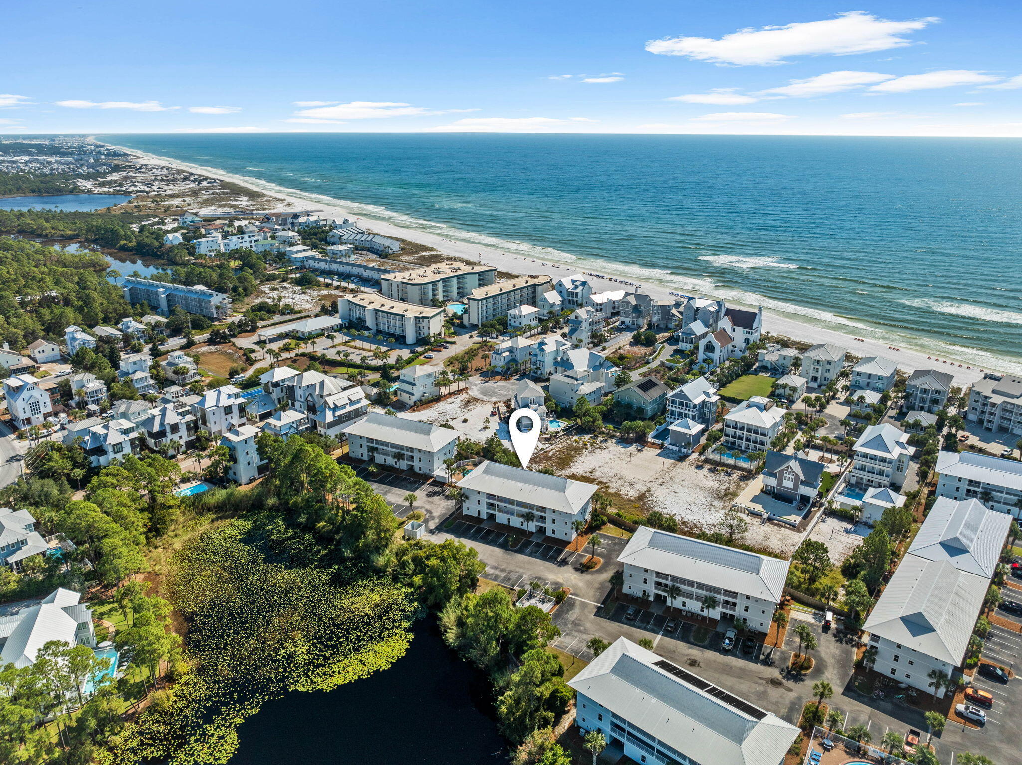 Welcome to this beautifully maintained 3-bedroom, 2-bath condo in the highly sought-after Beachside Villas community. This second-floor unit offers an outstanding opportunity to experience the best of coastal living.

Upon entry, a thoughtfully designed open floor plan greets you, with a seamless flow between the living and dining areas--perfect for relaxation and entertaining. The kitchen is equipped with modern appliances and ample cabinetry, making it ideal for easy, efficient meal preparation. The master suite provides a peaceful retreat with an en-suite bathroom for added privacy and there are two additional bedrooms.

Nestled between the emerald waters of the Gulf and the rare coastal dune lake, Eastern Lake, this property offers exceptional resort-style amenities, including two community pools (seasonally heated), lighted tennis courts, shuffleboard, and convenient grilling areas. Enjoy easy beach access via a seasonal shuttle or a short scenic stroll to the sugar-white sands. Complete with high-speed Wi-Fi, a full-sized laundry room, and on-site Tesla charging stations, this turnkey coastal getaway is ideally positioned near the best dining, shopping, and entertainment along Scenic Highway 30A. Beachside Villas residents enjoy a wide range of amenities, including a heated community pool, tennis courts, shuffleboard, grilling areas, and direct beach access. Nestled among beautiful beach homes, this well-established, low-density community also offers a dock on Lake Tresca for fishing. Located just steps from the pristine beaches, entertainment, shopping, and renowned dining spots, this property places you in the heart of everything 30A has to offer.

This condo is perfect for those seeking a primary residence, a vacation home, or an investment property in one of Florida's most desirable coastal areas. Embrace the convenience, leisure, and charm of Santa Rosa Beach living at 11 Beachside Drive, Unit 1121. Contact us today for more information or to schedule a private showing. Don't miss your chance to own a piece of paradise!