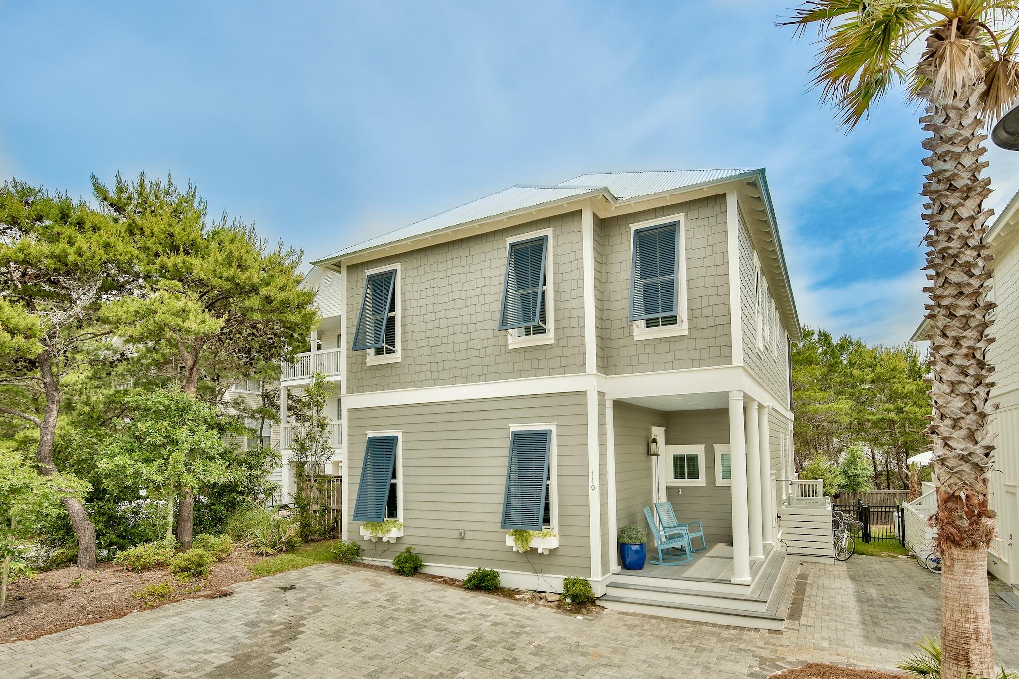 Interior photos on the 31st!  Welcome to Dune Side! Walk to the beach from this top producing rental beach home. The interior has been freshly redesigned in a palette of white on white; simple pure elegance with a timeless feel. New furnishings have transformed the once beachy beach style home to a crisp, clean and airy style.
The Palm is a 4 bed/4 bath plan in sought after Blue Mountain Beach located on a beautiful palm-lined private street, just steps from shops, and restaurants. Only a 7-10 min walk to the beach!  
This custom-modified 2018 built Palm Floor Plan is a  smart home with technology including Ring Security Doorbell, Yale key remote capable  front entry lock, 3 Ring exterior security cameras, Two Nest Thermostats, an Omni-Logic Remote Pool Controller, distributed wi-fi throughout home, plus built-in Sonos/Alexa ceiling speakers. High-end upgrades are found in every room and finish throughout the home featuring 10' ceilings on 1st & 2nd, 2 Master King Suites, open main level floor plan w/75'' Sony Smart TV + 52'' 
Sony Smart TV.
This is a TURNKEY sale with all furnishings, appliances, dishware and sheets conveying to the new buyer.

Buyers must verify all measurements and information pertinent to the their purchase.