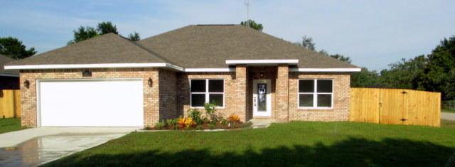 Ready For New Tenant.. LOCATION IS CLOSE TO SHOPPING, THE BEACH, AND ONLY 6 MILES WEST OF HURLBURT FIELD AFB. FRONT GATE. YES,THIS STAR QUALITY,ALL BRICK, SPLIT FLOOR PLAN,4 BEDROOM 2 BATH HOME,IS COMPLETE WITH AN ARRAY OF SPECIAL FEATURES ONE WOULD HOPE FOR. HIGH IMPACT WINDOWS, NINE-TEN FOOT LACE TEXTURED CEILINGS THRU OUT ENTIRE HOME, ACCENTED W/CROWN MOlDING IN LIVING AREAS (GREAT ROOM/DINING AREA/LIVING ROOM). BEAUTIFUL 48'' in. WOOD PLANK FLOORING. HIGH BASE BOARDS, FINISHED BULL NOSE CORNERS, AND CEILING FANS IN EVERY ROOM. FULLY LOADED KITCHEN EQUIPPED WITH STAINLESS STEEL APPLIANCES,CUSTOM CHERRY CABINETS WITH GRANITE COUNTER TOPS. RAISED BREAKFAST BAR ADDS THAT SPECIAL TOUCH WHICH OFF SETS DINING AREA/BREAKFAST NOOK AND KITCHEN.MASTER BEDROOM SUITE WITH TREY CEILING OFFER . . . TRANQUIL OASIS WITH A TWO-AT-A-TIME PRIVACY BATHROOM DESIGN. CUSTOM MASTER BATH SHOWER,DOUBLE VANITY W/GRANITE COUNTER TOPS AND WALK-IN CLOSET. LAUNDRY ROOM LEADS OUT TO FINISHED DOUBLE CAR GARAGE W/GARAGE DOOR OPENER. THE DOUBLE FRENCH DOORS OFF GREAT ROOM LEADS OUT ONTO COVERED PATIO, AND INTO LARGE, FULLY SOD, PRIVACY FENCED BACK YARD EQUIPPED WITH AUTOMATIC SPRINKLER SYSTEM. YES, this home is WELL WORTH seeing and WELL WORTH RENTING!