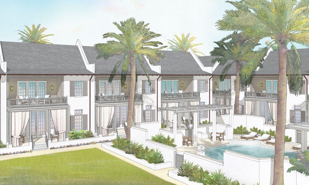 A community within a community in the exclusive Kaiya Beach Resort, The Mews cottages offer residents convenience coupled with privacy. With nearly 2,500 square feet of interior space plus an additional almost 900 square feet of covered outdoor space and a two-car garage, each 3BR/3.5BA residence has been thoughtfully designed to provide a luxurious retreat for the select few who will call The Mews home. Upscale features include custom-designed painted wood kitchen cabinetry with Caesarstone counters and backsplash, a Subzero and Wolf appliance suite, Waterworks kitchen and bath plumbing fixtures and both concrete paver and stained white oak plank flooring. The Mews pool is mere steps away from many of the front porches which encourage an impromptu dip or a convivial cocktail with