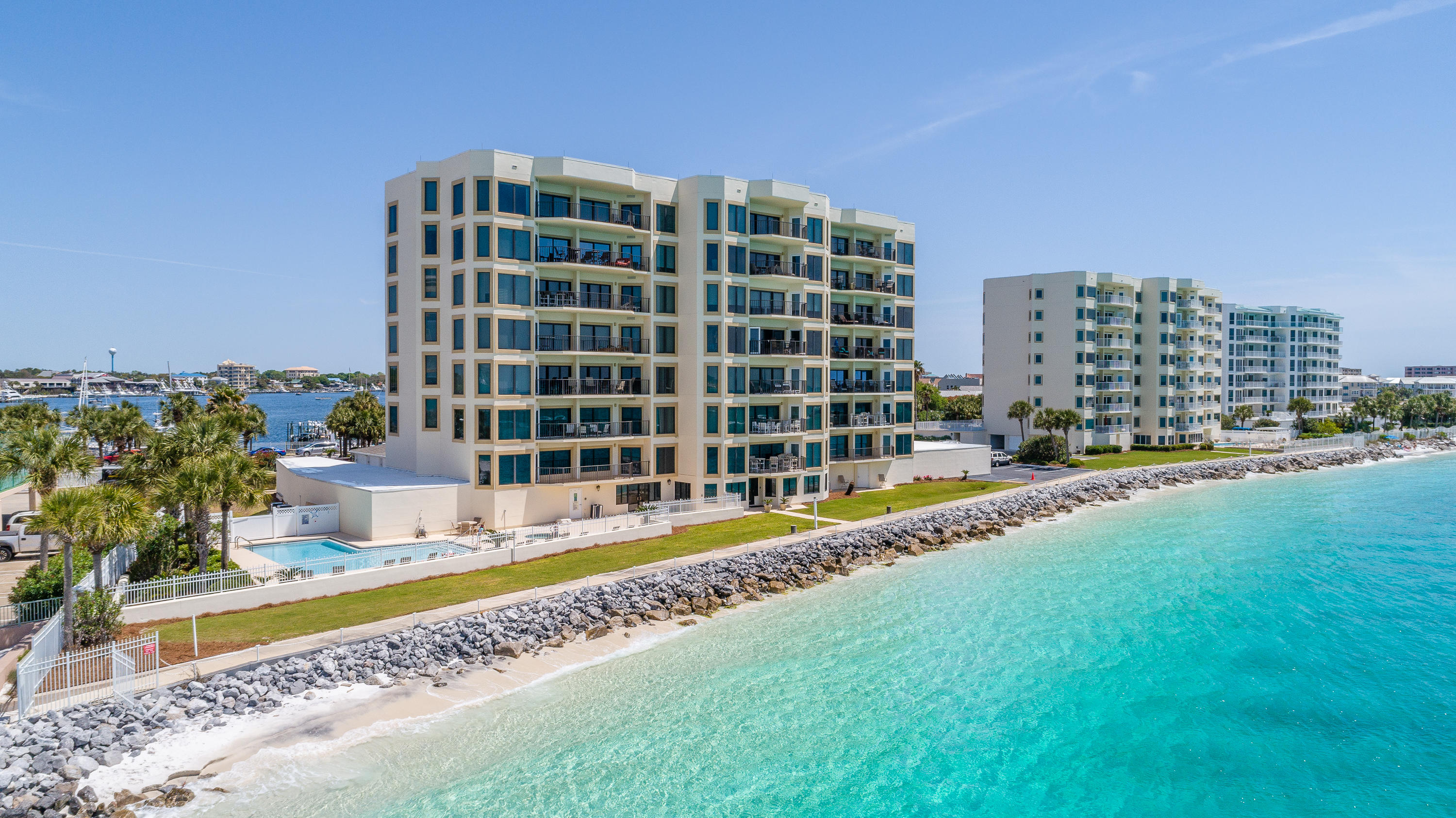 THREE AMAZING ADJACENT PENTHOUSES FOR SALE BY THE SAME OWNER! YOU CAN OWN THE WHOLE TOP FLOOR OF WATERVIEW TOWERS. PANORAMIC WATER VIEWS FROM THIS 8TH FLOOR CONDO. GAZE UPON THE GULF OF MEXICO, THE DESTIN HARBOR, AND THE DESTIN PASS. BEAUTIFUL CROWN MOLDING, GRANITE COUNTER TOPS, TILED KITCHEN BACK SPLASH, COVE LIGHTING, TILED FLOORS WITH CARPET IN THE BEDROOMS, GE PROFILE CONVECTION OVEN, MAYTAG DISHWASHER, CUSTOM BUFFET WITH BUILT IN WINE COOLER, & CUSTOM CABINETS. THREE WATERFRONT BEDROOM SUITES WITH AWESOME VIEWS PLUS OFFICE/ 4TH BEDROOM. GATED COMPLEX WITH AMENITIES THAT INCLUDE HEATED POOL, WHIRLPOOL, EXERCISE ROOM, AND TENNIS COURTS. UNIT SOLD FURNISHED. PLUS, COVERED GARAGE WITH PRIVATE PARKING SPACE, STORAGE SPACE, AND 40 FOOT BOAT SLIP INCLUDED! BUYER TO VERIFY ALL MEASUREMENTS.