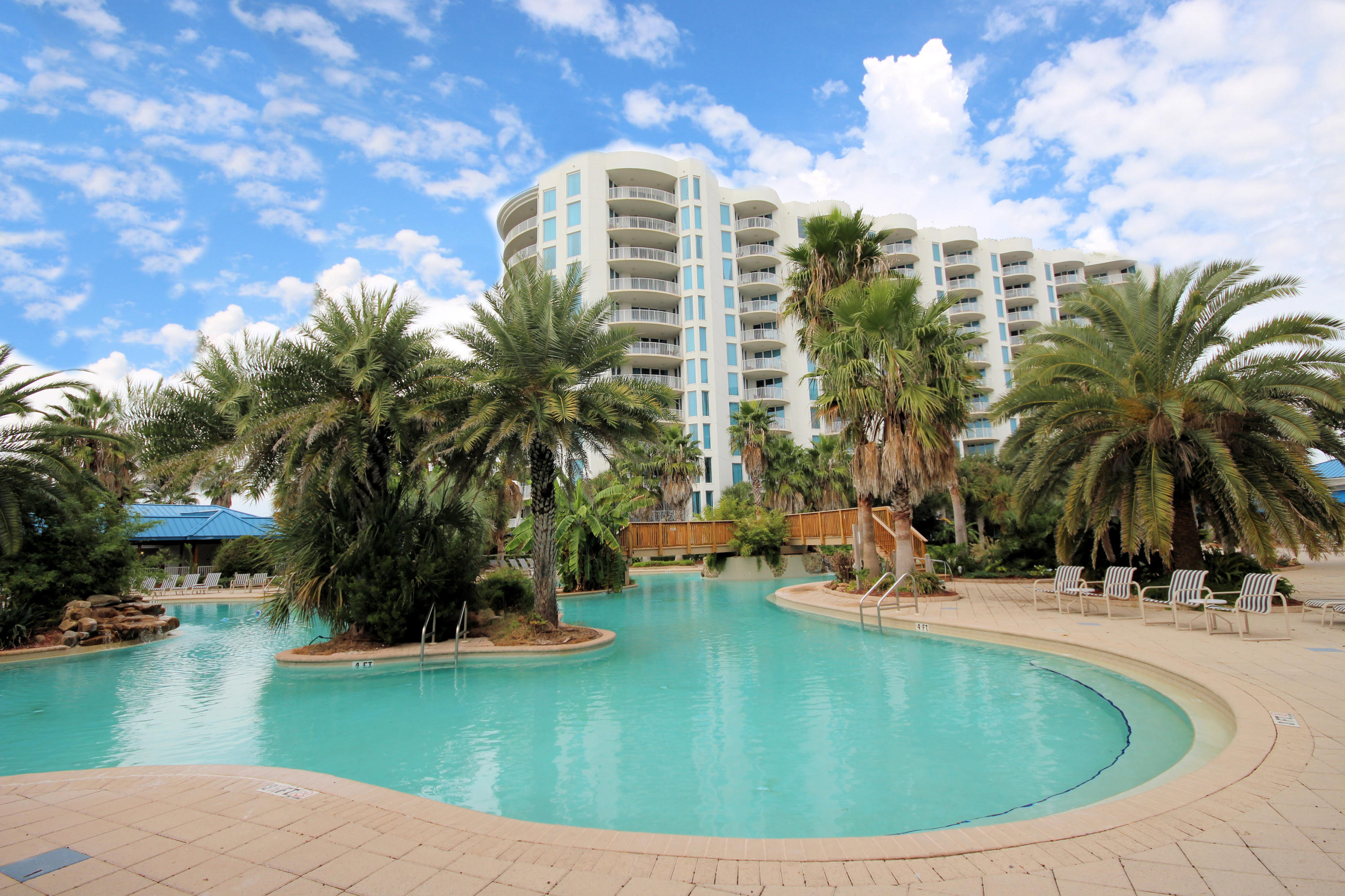 Gorgeous 2 bedroom 2 bath unit boasts two large balconies off the living room, and both bedrooms with stunning views of Destin, Choctawhatchee Bay and the Gulf of Mexico. Spectacular Views from the Eleventh floor; spend time watching both sunrise and sunset. Turnkey unit conveys furnished. Sofa converts into a queen bed and the ottoman into a single bed. Fresh neutral paint and tile floor for low maintenance. Second bedroom is a full size room, not a bunk room. The Palms is a family oriented, self-contained resort. The large 11000 Square Foot Pool is the center of the Oasis located between the two residence towers. This is a true resort and conference center that has amenities for every member of your family with restaurants and shops on site. Owner occupied; not on a rental program.