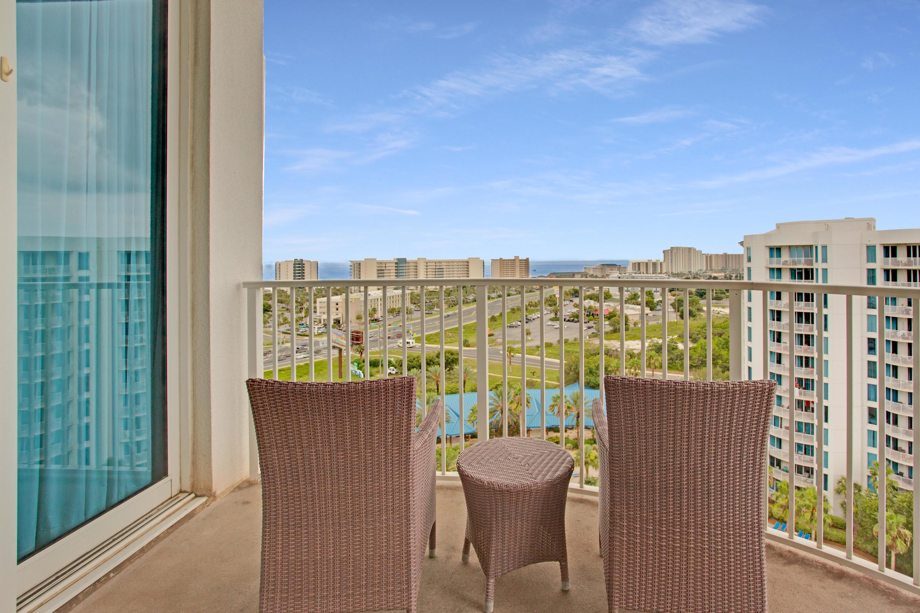 This top floor 2 bedroom condo has a large private balcony to enjoy beautiful views of the Gulf of Mexico as well as the zero entry lagoon style pool with waterfall feature and amenity area of The Palms Resort. Fully furnished and rental ready this condo offers a master bedroom with en suite bath, bunk room with full bath and a sleeper sofa to accommodate extra guests. Complimentary seasonal shuttle service is provided to June White Decker Park public beach access, Destin Commons, Harborwalk Village and more.