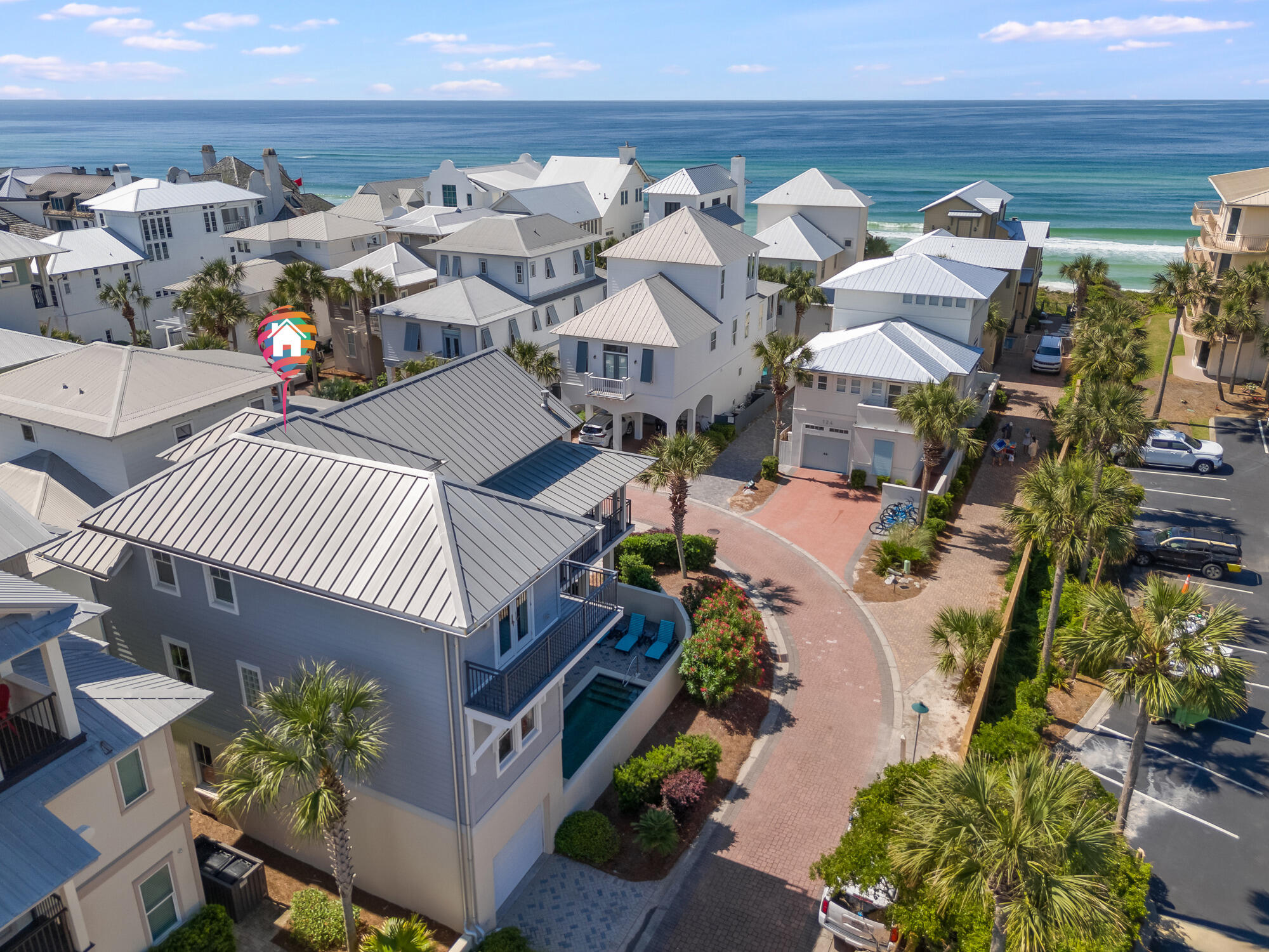 UNDER CONTRACT. SELLER ACCEPTING BACK UP CONTRACTS. Welcome to the gulf front community of Waters Edge, located immediately west of Rosemary Beach and steps to the sand! Waters Edge is a very quaint, gated community that is located south of Scenic HWY 30A offering deeded beach access and over 260 feet of beach frontage. 129 Geoff Wilder Lane was tastefully renovated in 2017 and being offered fully furnished. The corner lot with its west-facing orientation and endless porch space is perfect for catching the famous 30A sunsets!

The outdoor space is unmatched! Experience gulf views from the second and third level porches, dine al fresco for every meal or spend your afternoons in your own private pool!  Upon entering the home you'll find yourself in a spacious family room with a full size fridge and roomy sectional with plenty of seating for everyone. Also located on the main level is the laundry room, single car garage, bunk room with a jack and jill bath and the first guest suite with an ensuite bath.

Located at the top of stairs is a stunning kitchen, second living and dining space with soaring cathedral ceilings, infinite amounts of natural light and views of the beautiful Gulf of Mexico. You will also find an additional bedroom, guest bath and bedroom with an ensuite bath. The entire third floor offers a serene and private experience with a freshly painted primary suite, private deck, wet bar and an open concept looking down into the main living area below. Homes in this community very rarely become available for new ownership! Seize this incredible opportunity today and make the beach home dream a reality. A video tour, cost of ownership and rental projections are available upon request. Schedule your private tour today!