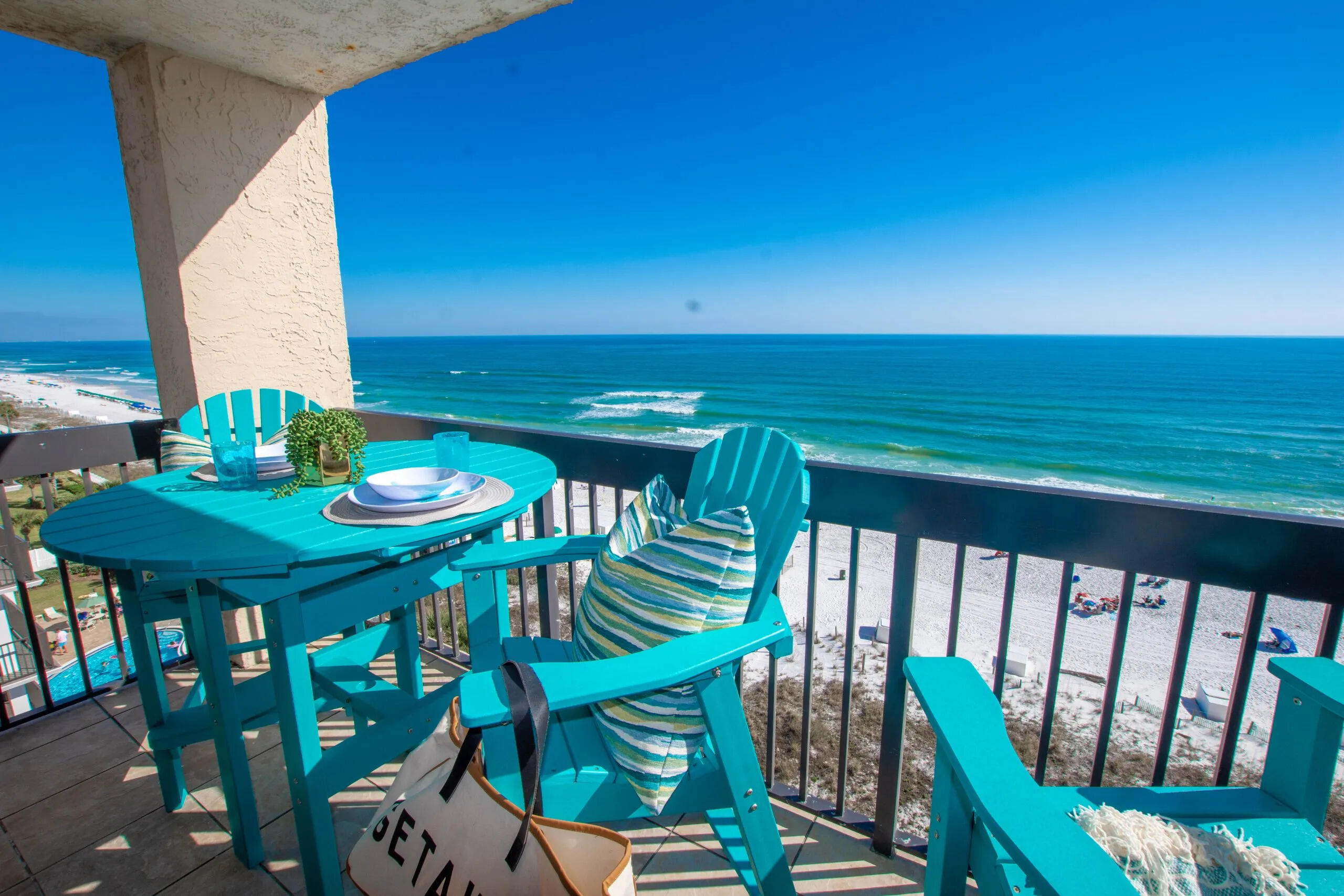Welcome to luxurious Sundestin 901 , where you can experience unparalleled comfort and stunning views of the Gulf. The spacious gulf front property boasts a private balcony with bar height patio furniture, offering you the perfect spot to relax and enjoy the breathtaking scenery.          As you step inside the property, you will be greeted by the tasteful decor and modern furnishings. The king suite has a large bathroom with a separate tub and shower, as well as plenty of storage space. The ensuite bathroom features all the amenities you need to pamper yourself! The second bedroom suite is equally impressive, featuring a full and twin bed, as well as an ensuite bathroom with a stylish barn door. The supersized balcony is the highlight of the suite, offering expansive views of the Gulf and the coastline. It's the perfect spot to enjoy a morning coffee or an evening cocktail while watching the sun set over the water. The resort offers incredible amenities, including two swimming pools and two hot tubs (indoor and outdoor), a large fitness center, and private beach access.