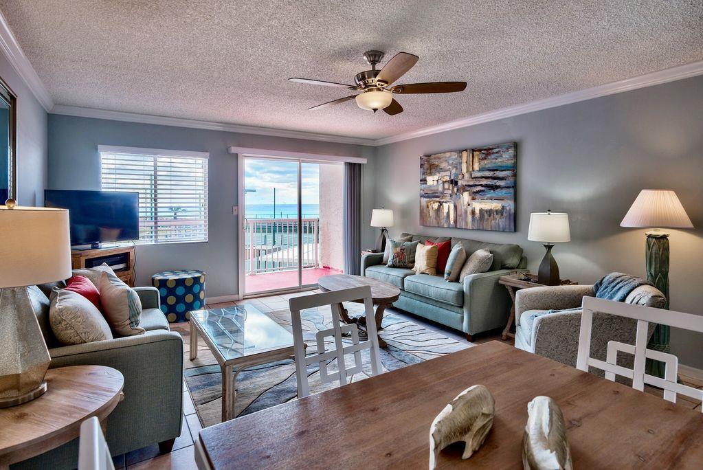 This freshly updated 1 bedroom unit at the popular Holiday Surf and Racquet Club has a beachy vibe with coastal colors and decor! Enjoy beautiful gulf views from this gorgeous condo's private balcony. This unit has a seasoned rental history and is turn-key! Holiday Surf & Racquet Club has tennis courts, shuffle board, boardwalk, his and hers exercise rooms, beautiful lobby, landscaping throughout the complex and game room! Don't delay and capture your piece of paradise today.