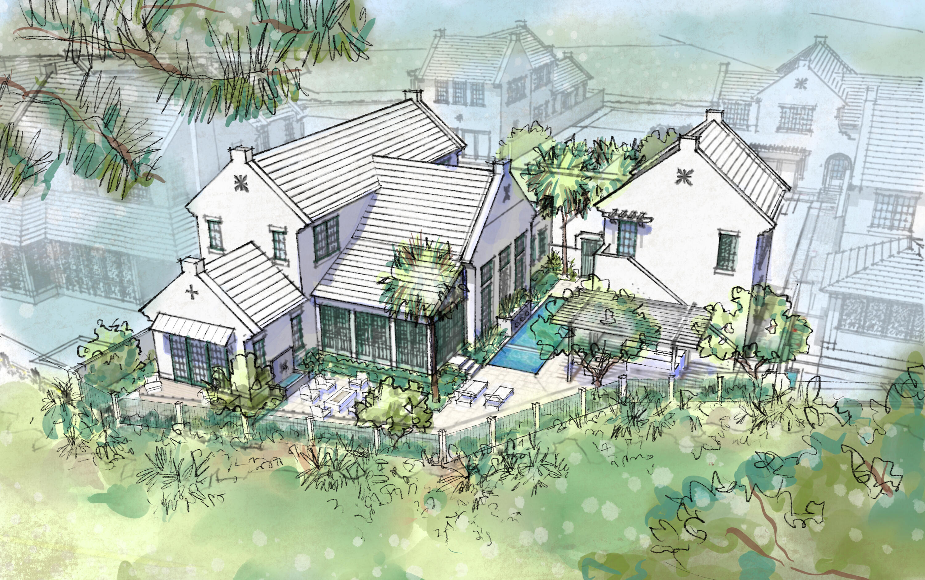 This Somerset Home in the GG Block, features streetscapes characterized by white garden walls that open onto a rugged natural landscape. A neighborhood that is bit more ''Country'' than ''Town.'' Much emphasis was placed on outdoor living with an open arrangement of interior spaces extending outdoors with garden rooms and courtyards shaded by trellises and arbors. Outdoor gathering places with firepit alcoves, water features, thoughtfully placed pools, covered summer kitchens and bars, and screened garden rooms are designed to maximize each property's use and enjoyment. This Homesite fronts the 20-acre Nature Preserve, in close proximity to the The Silva amenity to be delivered in the GG Block. The Silva will be comprised of a central event lawn, an enclosed pavilion opening onto the lawn, pool, and covered terrace with bar and café.
