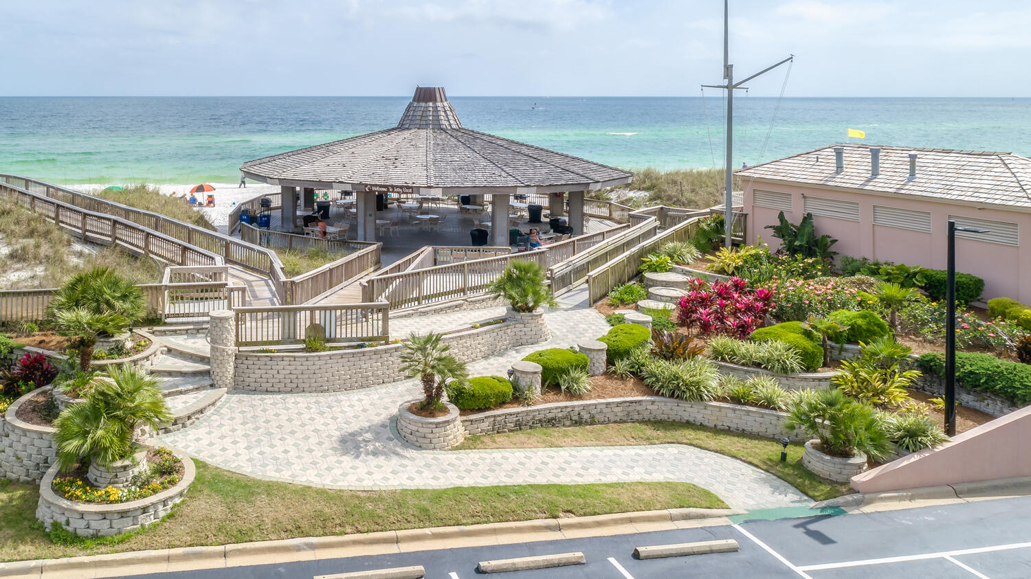 Gorgeous Gulf Side 1 Bedroom 1 Bath unit overlooking the pool and Gulf of Mexico.  Renovated in 2020, quartz counter tops, backslash, stainless steel appliances, distressed wood flooring throughout.   Gross Rental income for 2021 was $41,000 and 2022 rentals thus far are $36,400.  Easy access to the stairs or elevator.  Beautifully decorated with a coastal flair. The unit features EFCO (category4) sliding glass doors and windows paid by the seller.  Begin and end each day enjoying spectacular morning views of the Gulf of Mexico. Step outside and enjoy breathtaking evening sunsets and seasonal fireworks. Great location to shopping, grocery store and restaurants. Jetty East Amenities: 2400 sq. ft. pool with sun deck, hot tub, beach side pavilion with charcoal grills, tennis courts, pickleball, fitness room, kid's activities, music entertainment, shuffleboard, owners meeting room and of course 900 feet of Sugar White Sand!  Jetty East is gated with 24 Hour Security. Call for details. Come Buy Today!