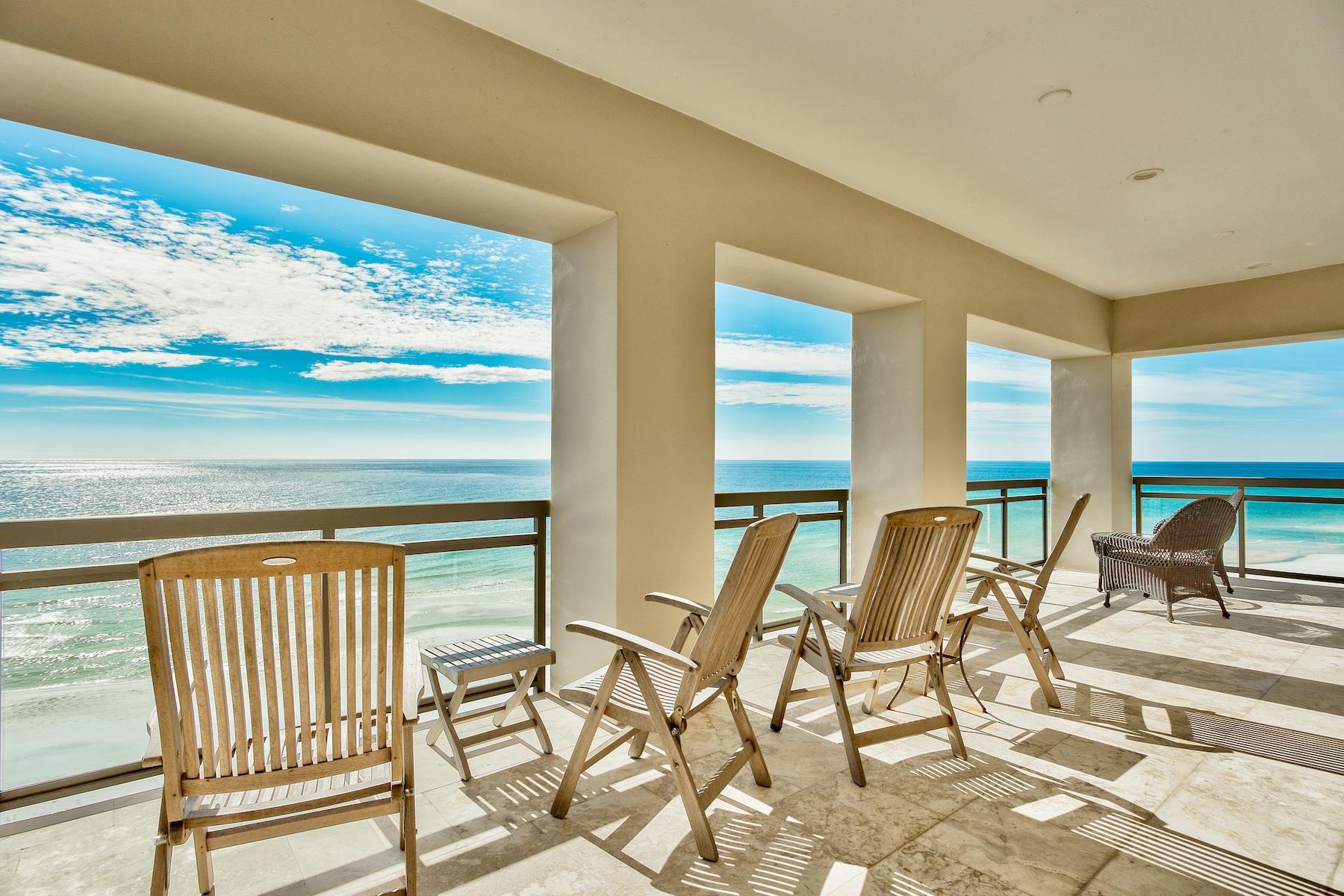 Gulf views abound from this gulf front, penthouse condo in the heart of Old Seagrove. Recently updated and renovated, this top floor four-bedroom, five-bathroom condo with private pool cabana and private garage is for sale. A coded, secure elevator takes you to your private foyer in to your residence. Only three residences make up the entire building. The renovated kitchen has Wolfe appliances, new countertops and cabinets. The open living, dining and kitchen are ideal for entertaining or family get togethers with views of the Gulf. A bonus area is conveniently located off the dining room with barn doors for added privacy making the perfect office, entertainment room, fitness room, or 5th bedroom. The gulf-front master bedroom has spectacular views and access to the gulf front balcony. Ample windows on the corner master bedroom allow for views all the way down the beach. The private master bathroom has a jetted tub, separate shower and dual vanities. There is a walk-in closet as well in the master bedroom. Access to the large, gulf-front balcony can be provided through the master bedroom or the living room. There is a water faucet on the balcony to allow easy cleaning or watering plants, and a gas line on the balcony to hook up a grill. There is a private pool on the ground level and a deeded cabana with a full bathroom and coffee bar, sink and fridge. The condo comes with two assigned parking spaces and a private garage. There is space for additional parking in front of the garage as well. The condo has ample storage making a great full time residence or 2nd home. The laundry room includes a sink, cabinets and full size washer and dryer. 
The HOA is currently building a new larger boardwalk, repainting the exterior of the building and adding new shutters, replacing the garage doors with wood stained doors and redoing the balconies with new tile and wood stained ceilings.

Square footage and room dimensions are approximate and should be verified by the buyer.