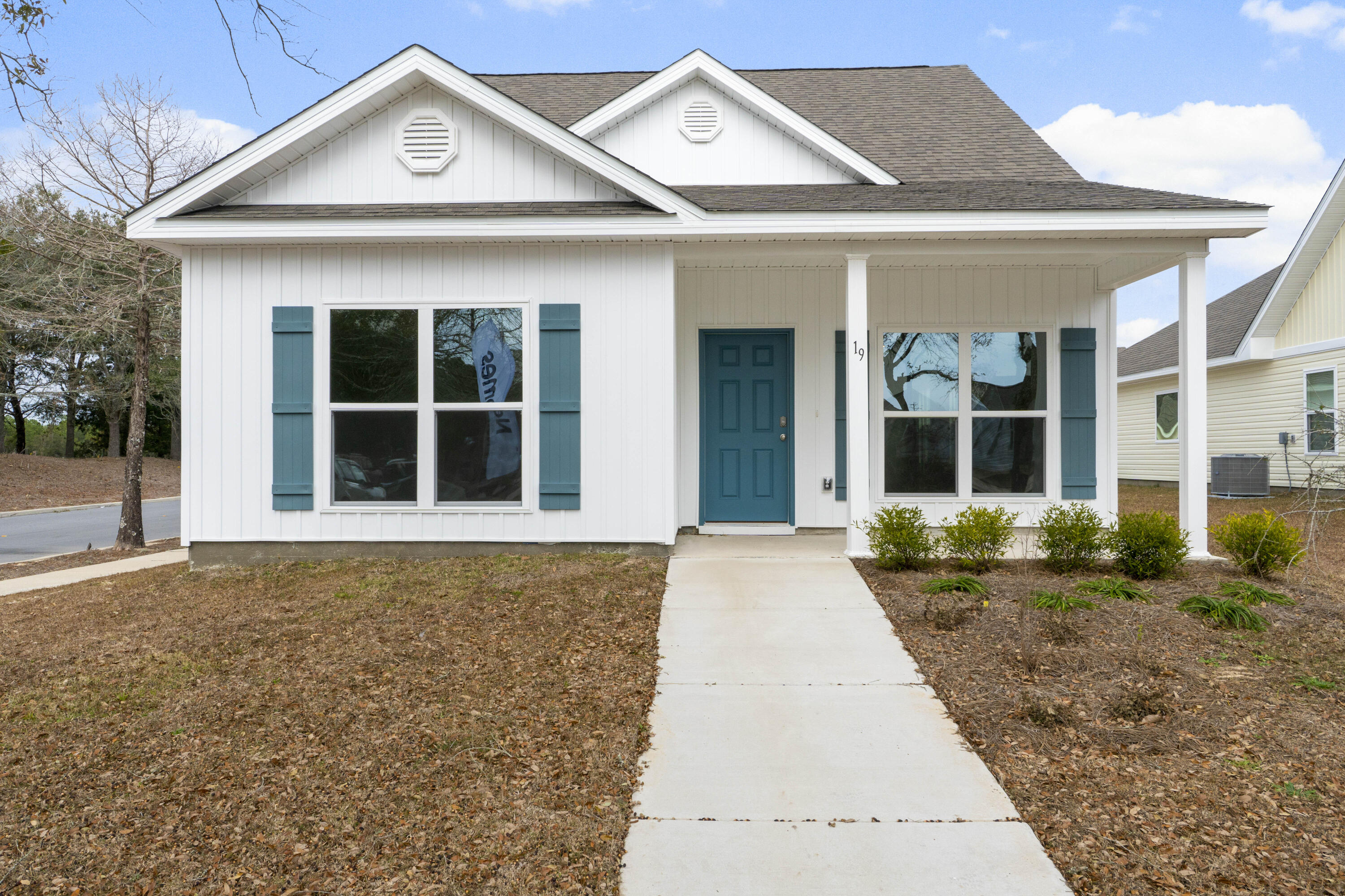The Owl's Head community is conveniently located off of Highway 331 in Freeport.  We are only 8 miles to Interstate 10, and 16 miles to beautiful beaches and Highway 30 A.  We offer 6 floor plans, 3 and 4 bedrooms.  All homes have rear entry garages.  This community offers a community area with paved walking trails and a spring fed lake. | The Cary plan is a 2-story 4 bedroom, 3 bath home.  The primary is downstairs, and a second bedroom. There are 2 bedrooms and a bathroom upstairs.  The Cary floorplan offers a covered front and side patio.