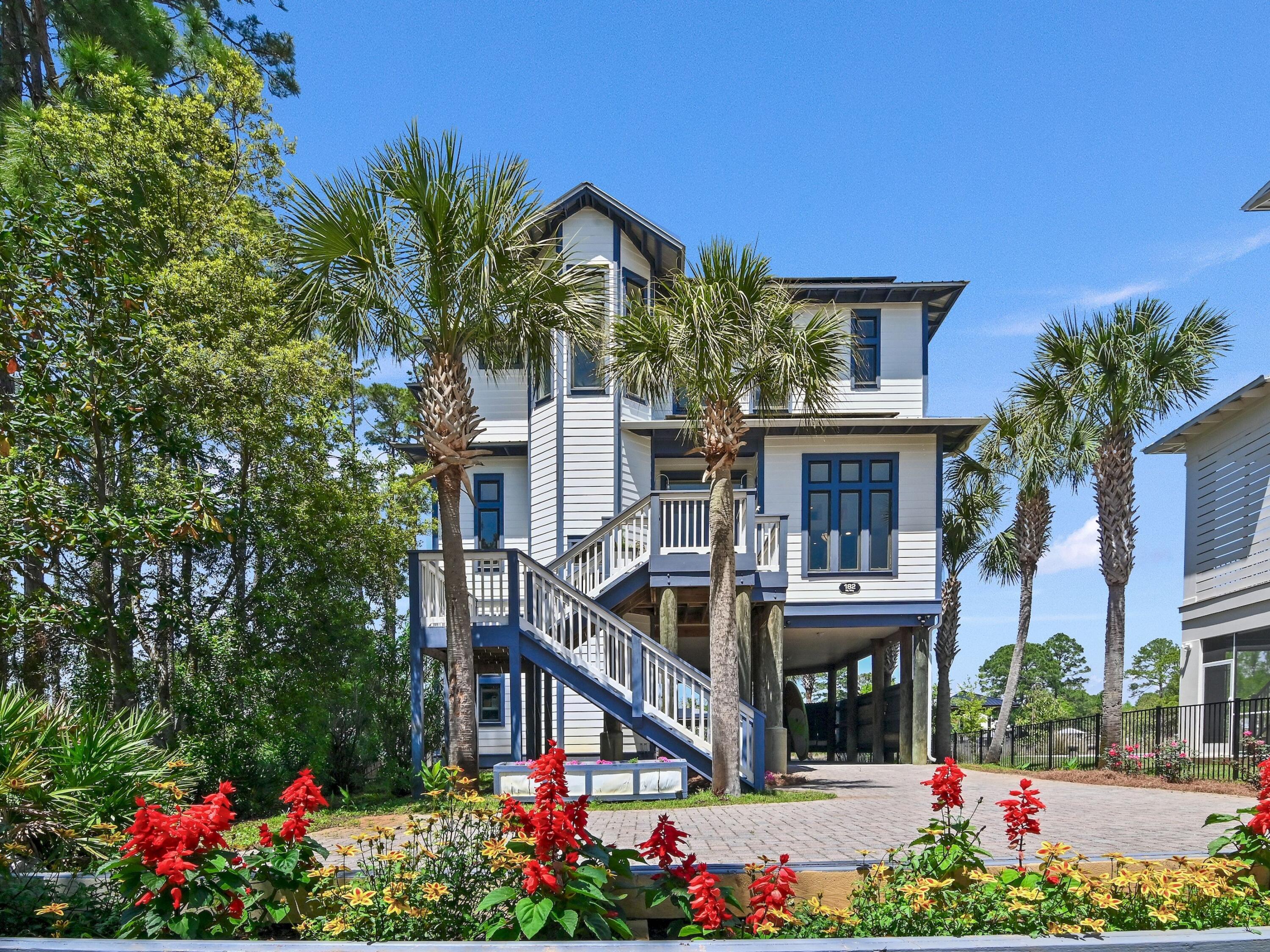 Where Serenity Meets the Bayou - Welcome to 182 My Way 
Tucked away along the tranquil, deep waters of Buck Bayou in Santa Rosa Beach, this waterfront retreat isn't just a home—it's a way of life. The rhythm of the tides sets the pace for your days, inviting you to slow down, breathe deeply, and embrace the luxury of living well. Reimagined with discerning care, every inch of this residence reflects a commitment to craftsmanship and comfort from the 12 foot ceilings, custom cabinets and vanities, granite counters, and two fireplaces. Wake each morning to the shimmer of sunlight dancing on the bayou, views from the primary bedroom and bathroom are designed to frame nature's beauty.  The primary bedroom offers a cozy fireplace, a private balcony, and two custom walk-in closetsone of which is thoughtfully equipped with its own washer and dryer for added convenience.  The primary bathroom features artful tile along the double vanity, expansive shower that doubles as a wet sauna, and a claw foot soaking tub overlooking the bayou.  The open-concept living space becomes the heart of the home featuring a gourmet kitchen equipped with a commercial cooktop, double ovens and tons of counter spacewhere laughter flows as easily as the conversation, and where stunning water views provide a constant, calming backdrop.

Step outside onto the expansive covered deck that is made for memory-making. Here, weekend brunches stretch into afternoon lounging, and sunset toasts become your new daily ritual. On the first floor, a heated and cooled flex space offers the perfect escape for a creative studio, workshop, or guest retreat.

Stroll down to your private dockfeaturing upgraded lifts, an extra-long slip, and a boathouse currently housing a 27.5' Grady Whiteand step aboard for a scenic cruise through the Choctawhatchee Bay, under the Destin Bridge to the Gulf, or out to Crab Island. Watch dolphins glide by from the dock or set out for a sunset ridethe Gulf and all its wonders are just moments away.

Turquoise Beach remains one of Santa Rosa Beach's best-kept secretsa quiet, residential enclave where neighbors wave and boats glide by. Yet convenience is never far; shopping, dining, and medical care are all within easy reach. Solar panels on the home add efficiency and sustainability, making everyday life here not just beautiful, but smart.

Whether you're casting a line at dawn, enjoying coffee on the dock, or ending the day with a golden-hued cruise, life at 182 My Way is about embracing the moments that matteron your terms, in your time.