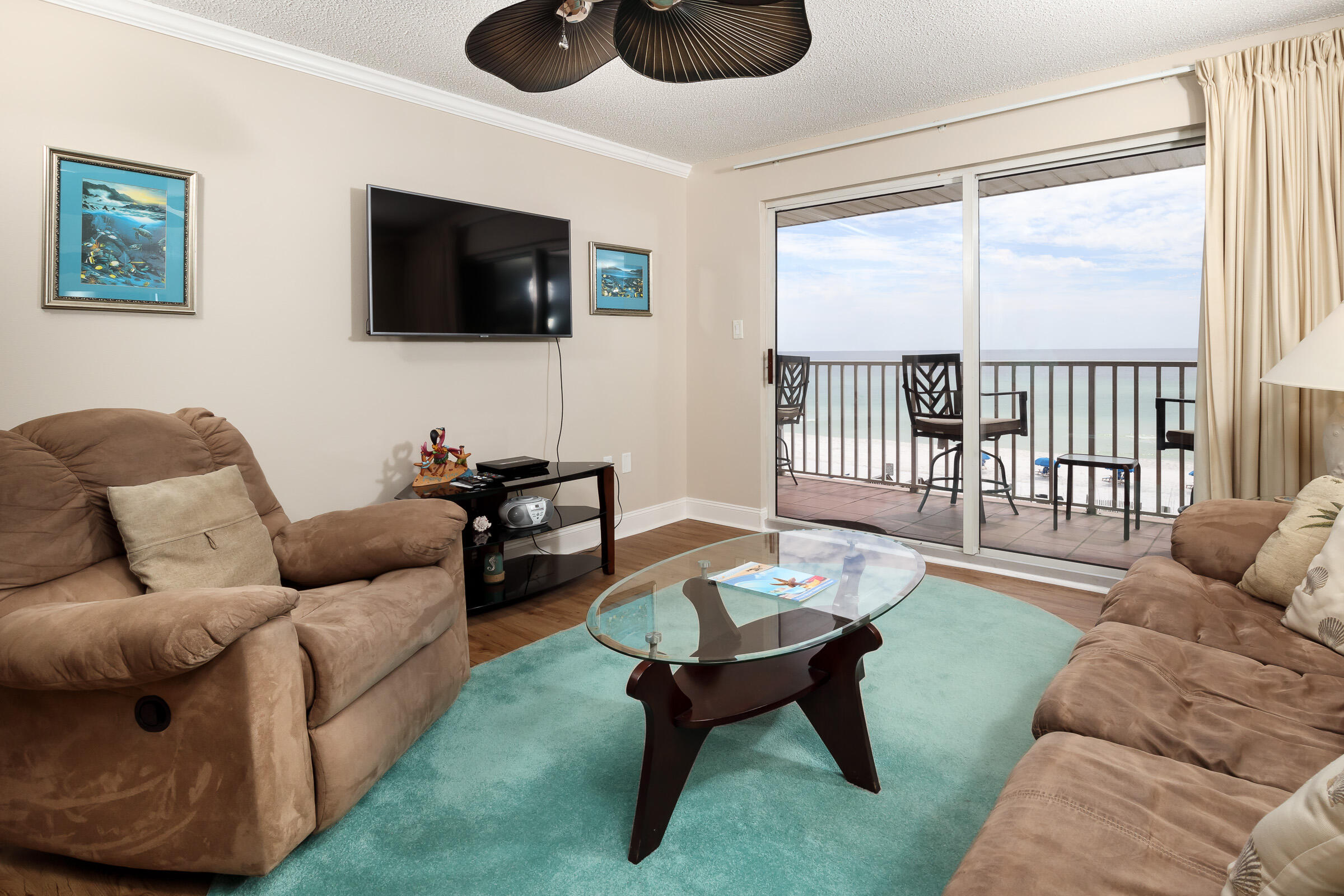 N AMAZING 2BR/2BA UNIT WITH AN INCREDIBLE BEACHFRONT VIEW! FULL KITCHEN FEATURES GRANITE COUNTERTOPS AND STAINLESS STEEL APPLIANCES! FLAT SCREEN TV IN LR & WIRELESS INTERNET ALSO!
THOSE LOOKING FOR A COZY, PRIVATE, SMALL AND DIRECTLY ON THE GULF, ~*THE PALMS 304 HAS A GREAT FLOORPLAN.  THIS TWO BEDROOM HAS THE MASTER BEDROOM ON THE SOUTH END OF THE CONDO WITH DIRECT ACCESS TO YOUR ROOMY GULF FRONT PRIVATE BALCONY.  THE SECOND ENTRANCE TO THE PRIVATE BALCONY IS IN THE LIVING ROOM/FAMILY TIME AREA.