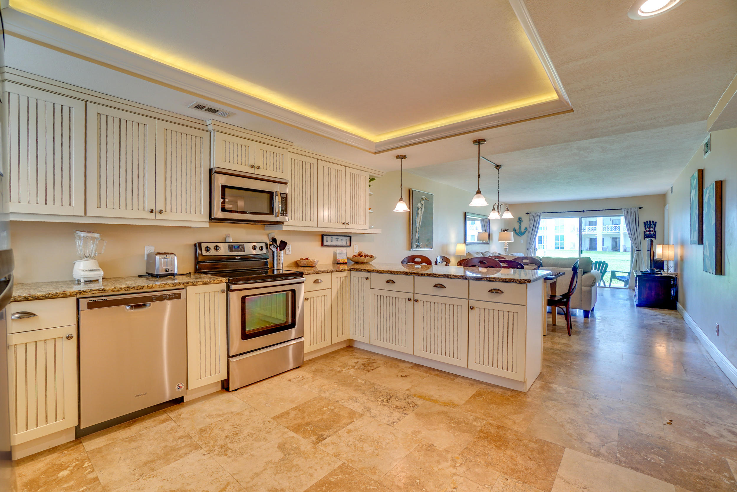 This lovely condo has been nicely  remodeled and is move in ready. Open kitchen with granite counters, stainless appliances and quality cabinets. Travertine tile throughout . Just steps to the pool and the beach. Easy in and out from this walk in level condo, no stairs no elevators. Lots of open green space and way less crowded beaches because of El Matadors great location.  Many fun restaurants and family attractions near by. All the amenities you want including, tennis, hot tub, 2 pools, fitness room, community room, sauna/ steam room , and more. Buyer to verify all information.