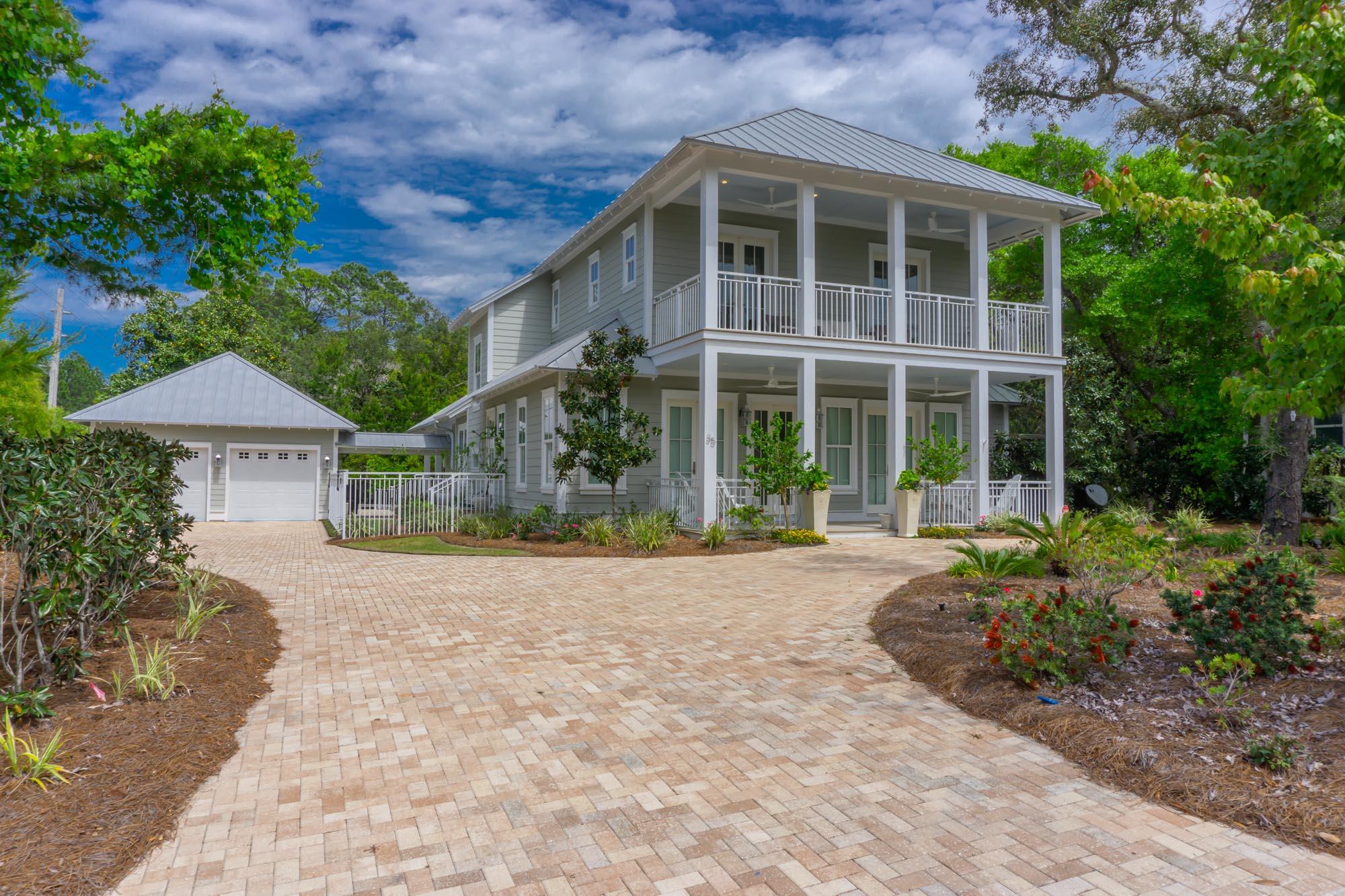 Dream house! Shiplap walls and scraped hardwood floors throughout this luxurious home create an unmatched comfortable elegance. An abundance of high windows and white paint invite in soft natural light for a peaceful, joy filled environment. Open living area from the kitchen to the dining and the living room. Each bedroom boasts a wall mounted television and a bathroom for privacy and convenience. A practical and fun built-in bunk room offers sleeping space for extra friends and children. Gourmet chefs will enjoy the kitchen appliances that include an over sized Subzero refrigerator that matches the cabinetry, a Thermador dishwasher and double gas stove and oven, a built in Dacor microwave, and a separate icemaker. Wine connoisseurs will delight in the refrigerated wine cellar. The tranquility of the outdoors is best appreciated lounging on one of the 3 covered porches or the deck with separate living area that includes an outdoor fireplace, heated/saltwater pool and hot tub. Fabulously located within walking and biking distance to the beaches, grocery shopping, and Seaside where you can discover boutique shopping, restaurants, concerts and plays.  This amazing home has an automatic natural gas fired generator that powers the entire home during power outages.  Please see the attached documents for furnishings excluded in the sale.