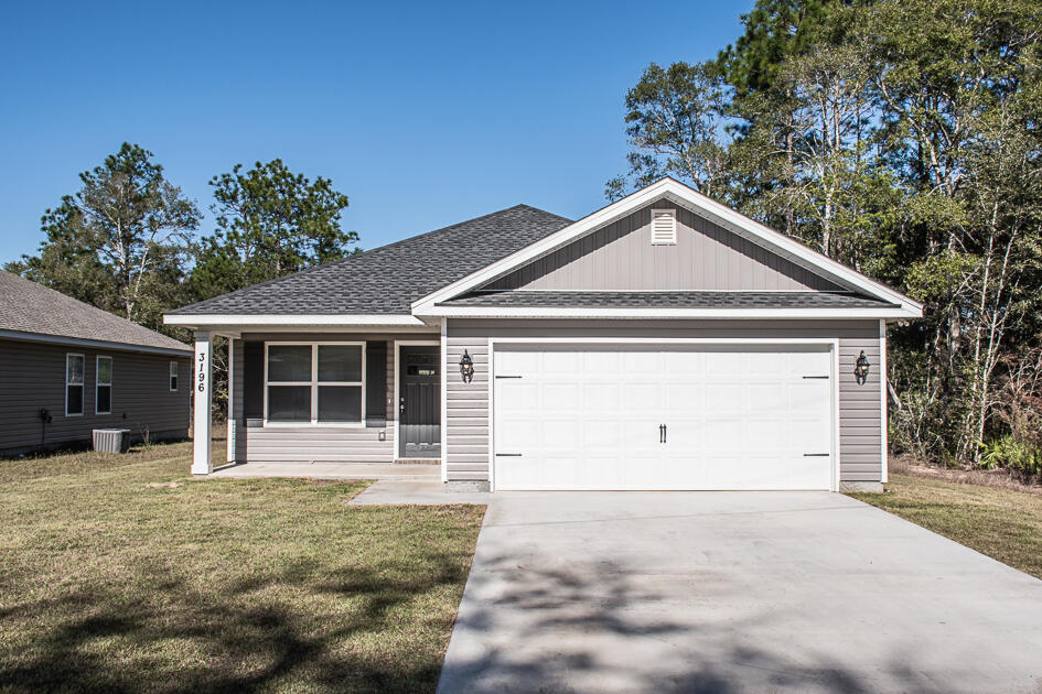 Available now, New home in the Garden City community located in North Crestview has open concept living and great curb appeal.  Covered front porch with 2 car garage on level lot. Neutral colors with natural light.  Spacious rooms, breakfast bar, granite counters, stainless appliance package with fantastic white cabinets.  Nice master suite w/ dual closets and bathroom vanities.  Covered back porch and level yard.  No inside smoking.  No inside vaping.  Pets will be allowed with a $400 non-refundable pet fee and owner approval.  Country living and no HOA restrictions.