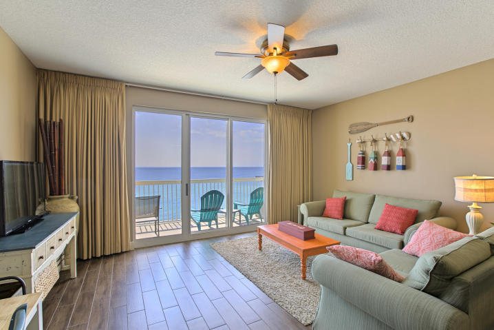 **PREMIUM PROPERTY ON PREMIUM FLOOR AT CALYPSO** Raising the standard of beach living, this 1bed/2bath bath Calypso condo flaunts the splendor of the sun drenched surf with the beauty of inspired interiors. The condo's location within the Calypso development is highly coveted, offering unbelievable western views of the fishing pier, Pier Park and best of all...miles and miles of shoreline to enjoy magnificent sunsets!! Enjoy the most beautiful beaches in the contiguous 48 through from the condo's interior or from the condo's generous balcony. Interior features include ceramic plank tile, 9ft ceilings, with granite counter-tops in kitchen and baths along with stainless GE appliances. This gulf front condo marries coastal design with chic beach living and is set to convey to a new owner