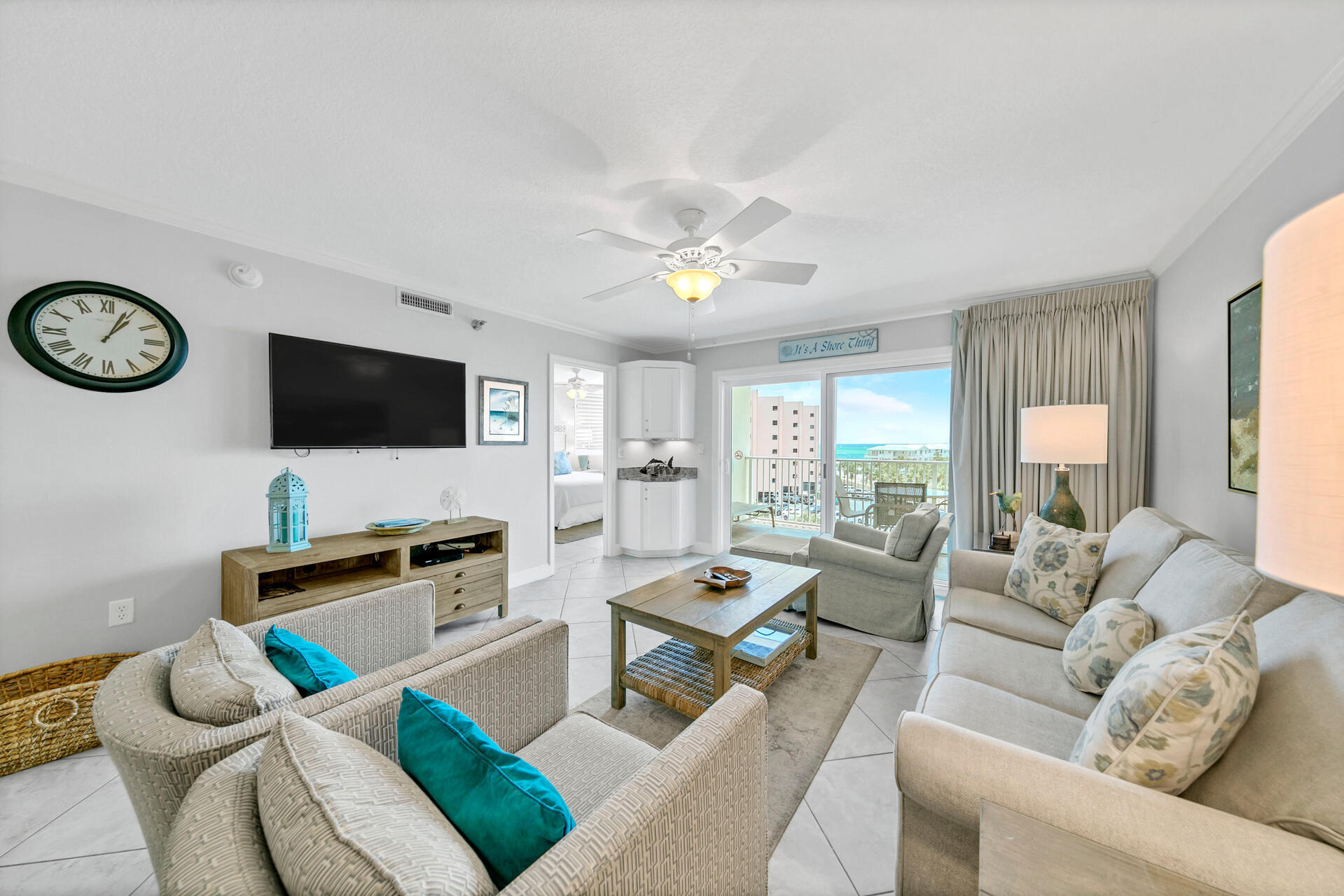 Against a backdrop of gorgeous views from the 5th floor, revel in this spacious 2 bedroom, 2 bath condo located in highly desired Islander. This is the condo you have been waiting for, situated near the best stretch of Destin's white sand beach, this property showcases incredible scenes of the beautiful Lake Christina and the Destin Pass. 513 has all the upgrades you could want including beautiful quartz countertops, sleek white shaker style cabinets, stainless steel appliances, enhanced tray lighting, a walk-in shower in the master bath that features glass doors, and stackable washer/dryer! The Islander has tennis courts, 2 pools, 2 hot tubs, covered BBQ gazebo, exercise room. beautiful lobby, tennis/pickleball courts and landscaping throughout the complex. This is the perfect investment opportunity as it is rental ready!