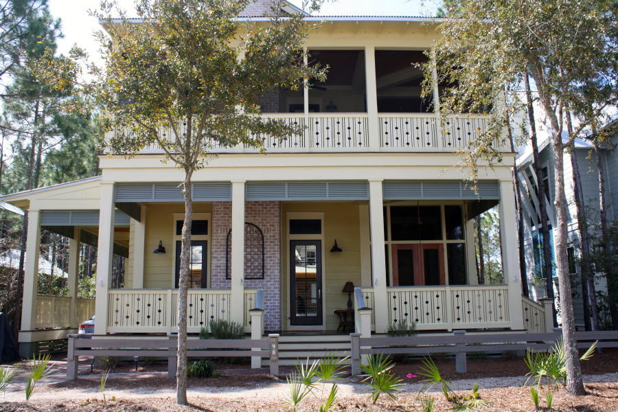 BEST PRICED 5 BR HOME IN WATERCOLOR w/ 4.5 baths in over 3000 sq ft. The 5th bedroom is a 3rd floor BUNK ROOM with full size bed and 4 built-in bunk beds. The first floor has 12' COFFERED CEILINGS with an OPEN LIVING/DINING AREA. There is a gas FIREPLACE and GOURMET KITCHEN with stainless steel appliances, separate ice maker and wine cooler. There is also a FIRST FLOOR GUEST SUITE with en-suite bath and SCREENED PORCH on the private 'preserve' back yard w/ room for pool & patio. Convenient to CARPORT is a half bath, laundry, WET BAR & Butler's pantry. The MASTER SUITE is on the 2nd floor and has it's own PRIVATE SCREENED PORCH. The MASTER BATH has SOAKING TUB, SEPARATE SHOWER & DOUBLE GRANITE DIVIDED VANITIES. There are 2 GUEST suites & a wrap-around SCREENED PORCH. The 2nd floor has 2 BUILT-IN BUNKS in an alcove with a SPIRAL STAIRCASE to a LOFT area on the 3rd floor with more playing & sleeping space for the children & 4 BUNKS and 2 more beds. This home is in a very CONVENIENT LOCATION near Hwy 395 & Publix center, and backs up to a PRESERVE wooded area that will not be developed....no neighbors behind you! ROOM FOR A POOL and Summer kitchen area to be added if you want it. CARPORT gets your cars out of the sun and provides covered access to home in case of rain. Buyer to verify all dimensions.