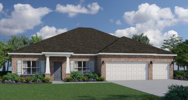 Introducing the Eden floorplan! This stunning home offers a spacious and well-designed layout, combining functionality, style, and comfort to meet your every need. As you step into the foyer, you'll immediately notice a den on one side and a formal dining area on the other providing versatile spaces that can be tailored to your preferences. Continuing through the home, you'll find a full guest bathroom conveniently located near the front of the home. In the heart of the Eden, a spacious great room awaits, serving as the central gathering space for relaxation and entertainment. Just off the great room, an outdoor living area invites you to enjoy the beauty of the surrounding environment. The great room seamlessly connects to the breakfast nook and kitchen, forming the hub of the home. The kitchen features an island with a sink and dishwasher, providing a functional and stylish workspace with the ability to entertain guests and view family. A walk-in pantry within the kitchen ensures ample storage space for all your culinary needs.
The second and third bedrooms are separated by a shared bathroom, offering convenience for family members or guests. This wing of the home also includes two linen closets, with one located in the hallway and the other inside the bathroom, providing ample storage options. The Eden features a split floorplan, with the owner's suite situated on the opposite side of the great room. The expansive suite offers a tranquil retreat, featuring dual closets and an owner's bathroom. You'll find an additional two linen closets in this wing of the home, one inside the bathroom, while the other is conveniently located just outside the owner's suite. A large three-car garage is situated off the kitchen and laundry room area, providing plenty of space for vehicles and additional storage. With 2,639 square feet of living space, the Eden offers a generous layout that ensures comfort and functionality for your family. Its well-designed floorplan promotes privacy, convenience, and a sense of togetherness.