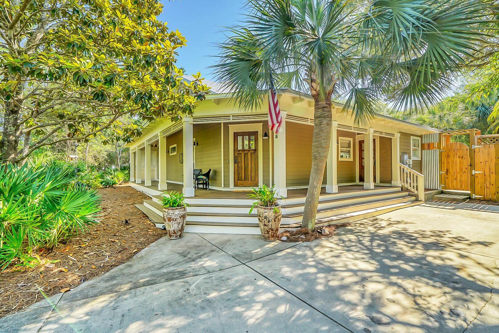 This 3/2 one level home is tucked away in the Sugarwood neighborhood just off 30A in Seagrove. Secluded yet very convenient to all the South Walton has to offer. Recently renovated inside and out. Everything is very fresh and well appointed. The outside is incredibly landscaped. The fenced in back yard contains a pool with a hot tub that funnels into the pool. The backyard is a private sanctuary with mature palms that are strategically placed throughout. Close to shopping, restaurants, beaches, only minutes away from the airport. Its beautiful, comfortable and a great location!!