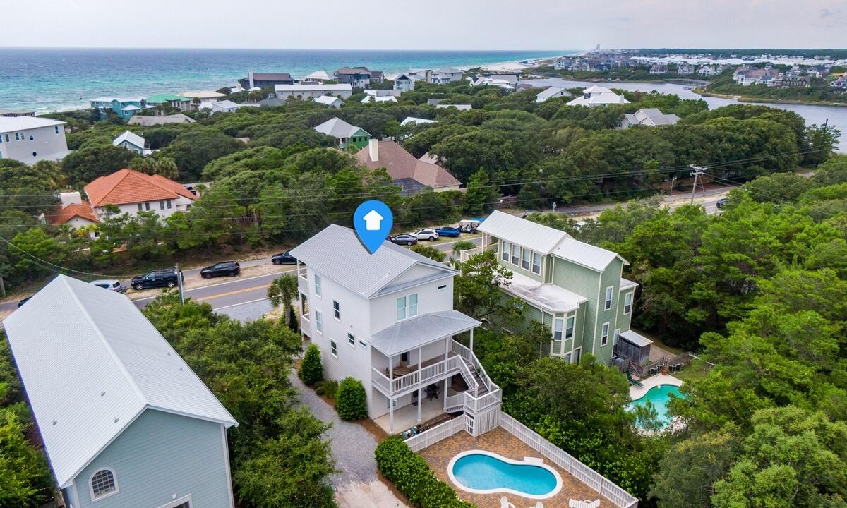 Built in 2014 & sitting on an oversized lot, this fully-furnished investment property on the east end of 30A provides a large private pool & outdoor deck along with 4 bedrooms & Gulf Views on the top floor. Supremely located near Rosemary Beach & The Hub, you can be to the best shops & restaurants in a quick golf cart ride. This lovely home, built in 2014, has a wonderful layout, built for entertaining & maximizing rental income. There are two guest bedrooms & a full bath on the first floor with the entrance to the back porch/pool area right outside. The beautiful kitchen & coastal living space is placed on the second floor which also provides access to the back patio/pool. With the primary bedroom & bunk room positioned on the top floor, you have a wonderful gathering space on the second floor for the whole family to enjoy & have dinner while enjoying gulf breeze. A premier vacation rental investment like this does not last long. The property comes FULLY-FURNISHED with rental projections between $140,000-175,000 annually.
