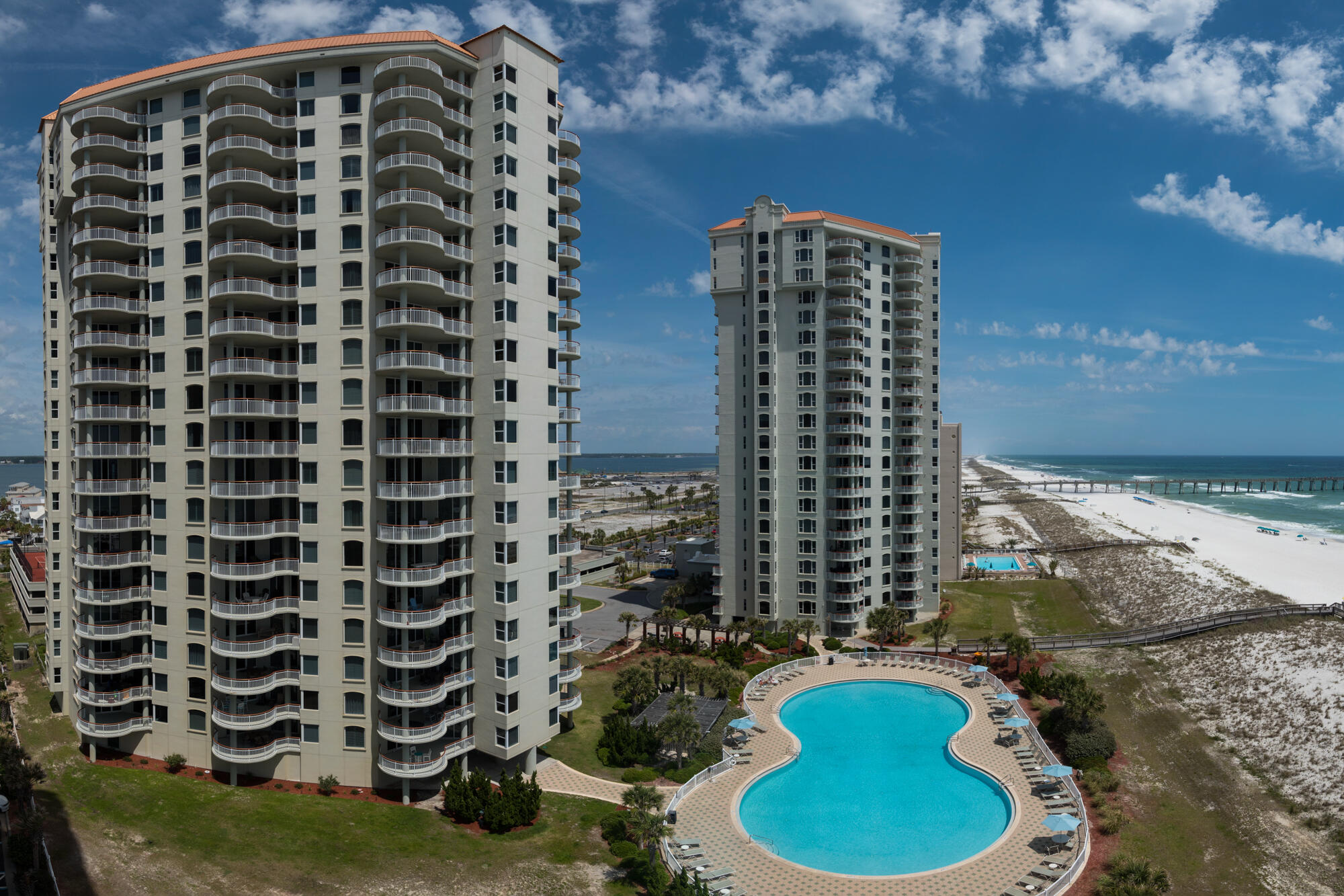 This 3rd floor west view 2Br/2Ba condo with it's modern coastal design will be sold fully furnished and has tile floors throughout. Breathtaking sunset skies can be enjoyed from the large circular terrace which is great for relaxing and entertaining. Amenities include an Olympic size swimming pool, tennis and pickle ball, covered parking, fitness room, wireless internet and basic cable, and social area with a full kitchen.