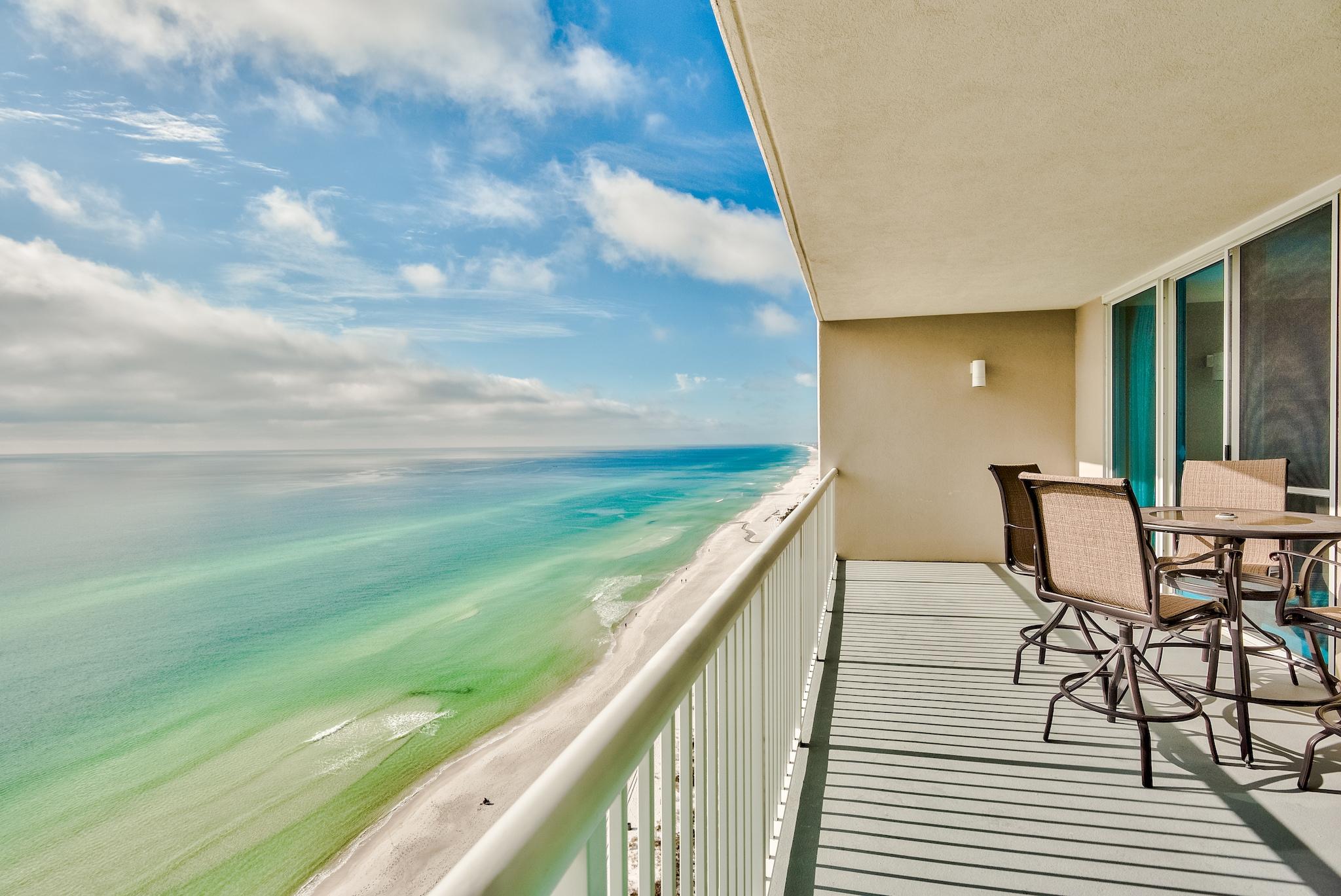 UNIT HAS NEVER BEEN RENTED -- OWNER USE ONLY! Incredible Gulf front opportunity at Palazzo, a premier luxury resort on the west end of Panama City Beach! This is a fully furnished 2BR Gulf front condo with a bonus room & Gulf front master bedroom! Floor to ceiling windows & doors offer incredible views of the Gulf & pristine beach below. The oversized balcony is great for relaxing while listening to the waves & enjoying breathtaking views of the sugar-white sand beach & emerald green waters of the Gulf. Tile floors extend throughout the common areas, bonus room & bathrooms. The charming kitchen is accented with recessed lighting, granite counters, added backsplash & stainless steel appliances. The open floor plan makes dining, entertaining & relaxing easy. The dining area easily seats 6 with additional seating available at the breakfast bar if needed. Master bedroom is Gulf front with direct access to the private balcony and offers a walk-in closet and en suite bathroom with tile floors, double vanity, Jacuzzi tub and walk-in shower. Bedroom is nicely appointed with a king bed and flat screen TV. There is a spacious guest bedroom, bonus room, and an additional bathroom. There is a full size washer & dryer for convenience. This is turnkey and a fantastic investment!

Palazzo amenities include elevated Gulf front pool, hot tub, complimentary beach service (Mar-Oct), fitness facility, and meeting room. At Palazzo you are on the desirable West End of Panama City Beach, 1 mile from Pier Park shopping center, and less than 20 minutes from the Panama City Beach International Airport. Unlike the competition, Palazzo is a low-density building consisting of only 129 direct Gulf Front units and has four levels of covered Gulf Front parking under the building - no need for massive parking garages with elevated walkways across the street. Do not miss out on this incredible opportunity to own an amazing unit at one of the finest condominiums in Panama City Beach! Unit #1406 truly is the perfect second home, full-time residence, or vacation rental.