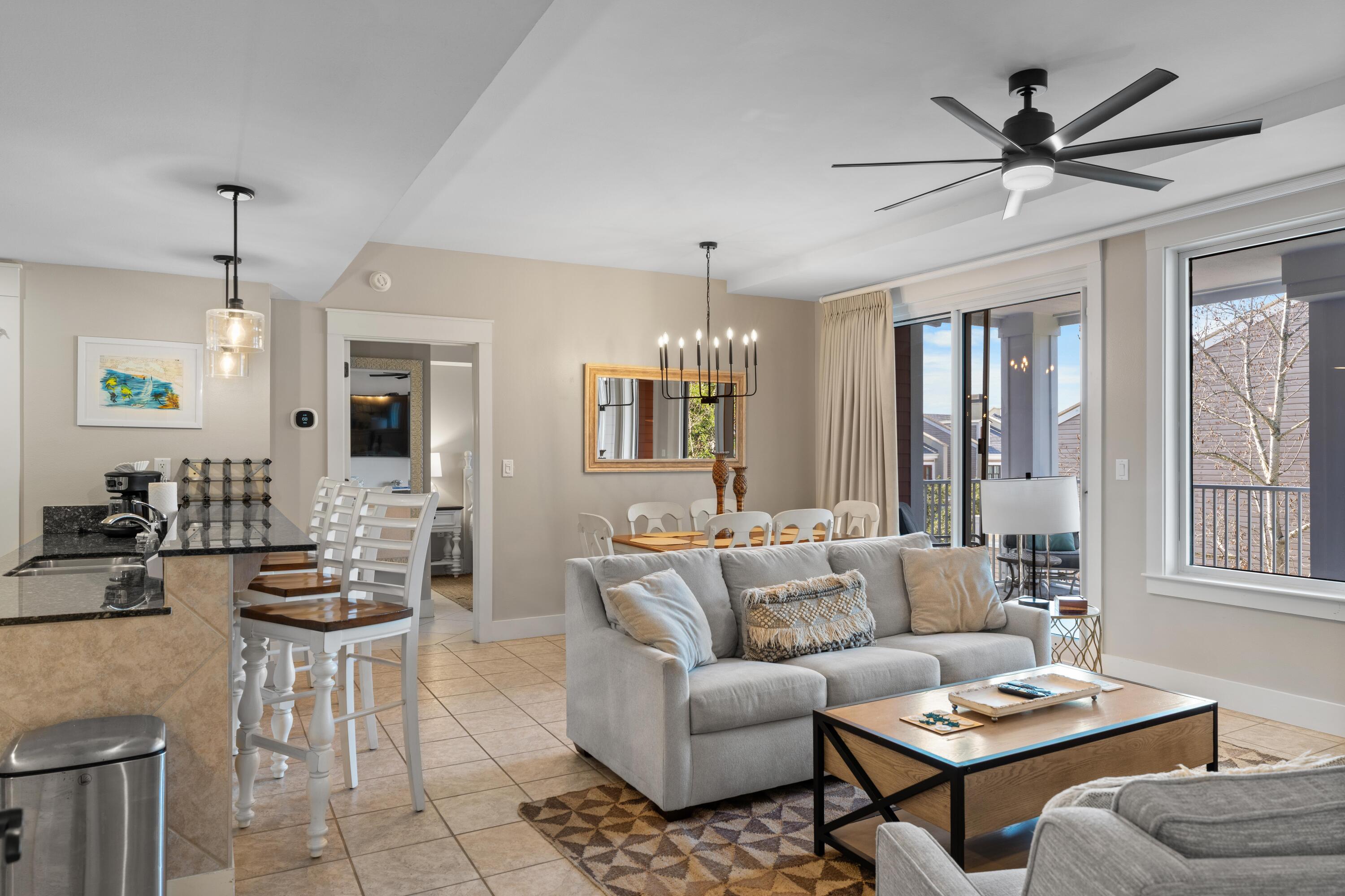 A lock-off unit in the heart of Sandestin offers the perfect blend of vacation rental potential and secondary home comfort. The advantages of a lock-off unit are numerous. Imagine wanting to stay in your unit while still capturing rental income—this is the true beauty of a lock-off. Rent one side while enjoying the resort at your leisure. Market Street boasts a premier location with easy access to all amenities, restaurants, and live entertainment. While you may see other units on the market, consider this one first: it features updated furniture, appliances, and electronics. Plus, as you relax on the balcony, you'll enjoy the perfect mix of natural beauty and resort ambiance. This unit is rental-ready with bookings already secured for the summer!