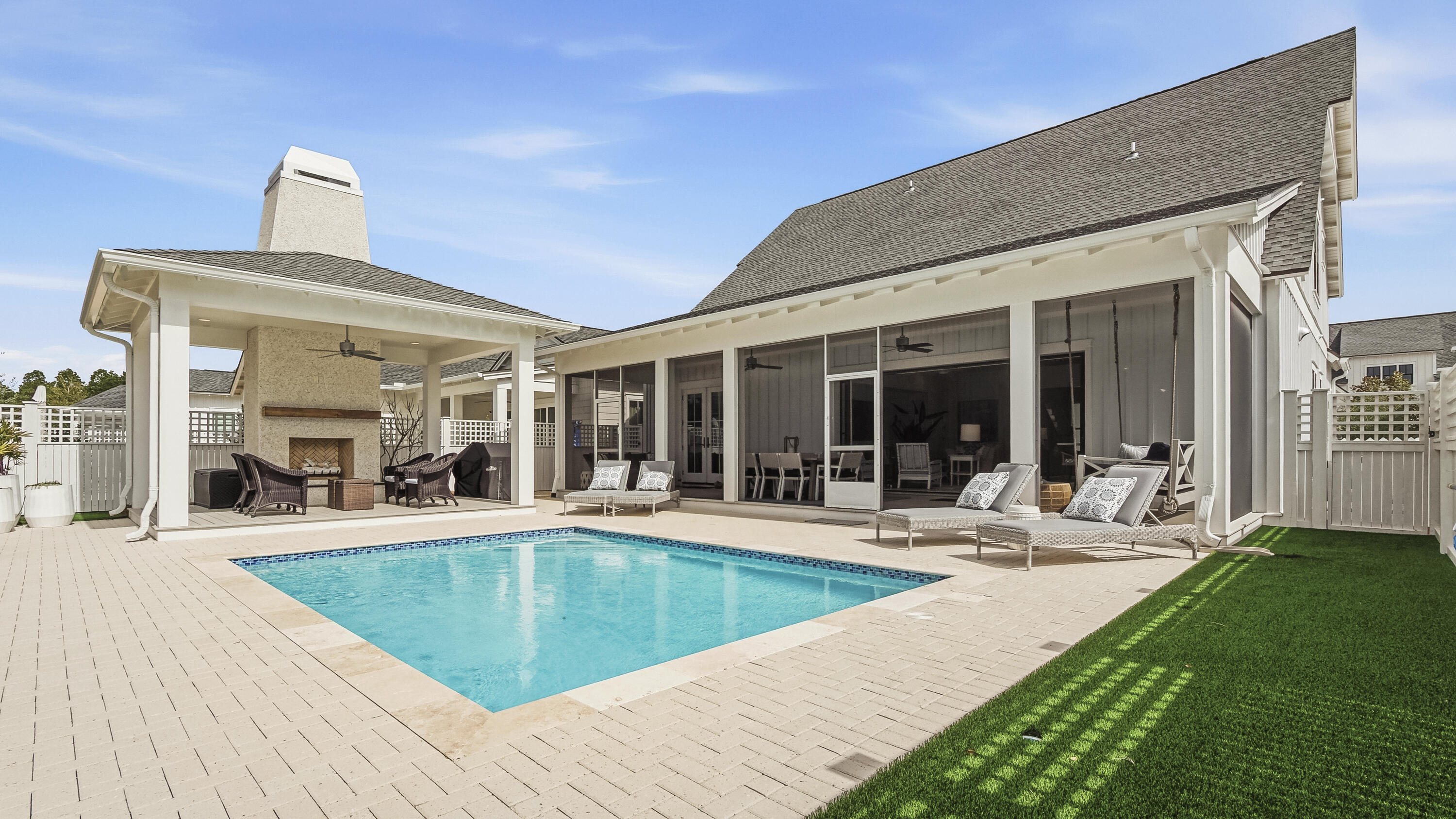 LARGE BONUS/FLEX ROOM CAN SERVE AS A FIFTH BEDROOM.
Welcome to this exceptional Coastal Living luxury residence located in Watersound Origins, where elevated design meets effortless indoor-outdoor living.  This fully upgraded Suffolk floor plan, built by Romair Construction, offers 4 bedrooms, 4.5 bathrooms, and an extra large second floor bonus/flex room which can be a 5th bedroom, or can be tailored to suit a variety of lifestyles.    This flexible space adds significant functionality to the home. Homeowner occupied this second home in January 2023. All in pristine, barely lived-in condition. Professionally decorated by Hollie Free LTD of Dallas, Texas, the home showcases refined coastal elegance with thoughtfully curated finishes, designer lighting, and upgraded advanced technology throughout making this residence truly better than new.

The main living area opens seamlessly to the outdoors through dramatic 16 foot Jeld-Wen retractable sliding glass doors, creating a light filled, open atmosphere ideal for entertaining.  The expansive screened in porch features two separate seating areas and a large dining space, ideal for entertaining, relaxing, and enjoying year-round indoor outdoor living. 

Beyond the porch, enjoy your private backyard retreat with a heated salt water pool, professionally landscaped grounds with maintenance free artificial turf, and a beautiful cabana with wood burning fireplace including a gas log option offering both ambiance and ease of use. 

Inside and out, the home is equipped with a Premier Technologies indoor/outdoor sound system, luxury Sub Zero/Wolf appliances, whole house generator, and whole house water filtration system.  

Located just a bike ride away from white-sand beaches of 30-A. Watersound Origins has easy access to a Publix grocery store, shopping, dining and medical offices.  Watersound Origins is a non short term rental neighborhood, with a strong sense of community and regular social events ideal for full time living or second home. Neighborhood amenities include a Davis Love III designed executive golf course, pickle ball and tennis courts, updated fitness center, pool and playground as well as canoe and kayak access on Lake Powell.

Optional opportunity to join Watersound Club, offering an exceptional coastal lifestyle with private beach access, three private championship golf courses, and multiple clubhouses and resort-style pools. Members enjoy elevated dining experiences, a full calendar of social activities, and the state-of-the-art Lifestyle & Fitness Center at Camp Creek.
For additional details, visit Watersoundclub.com.

New buyer fee to St. Joe Foundation of .5% of purchase price