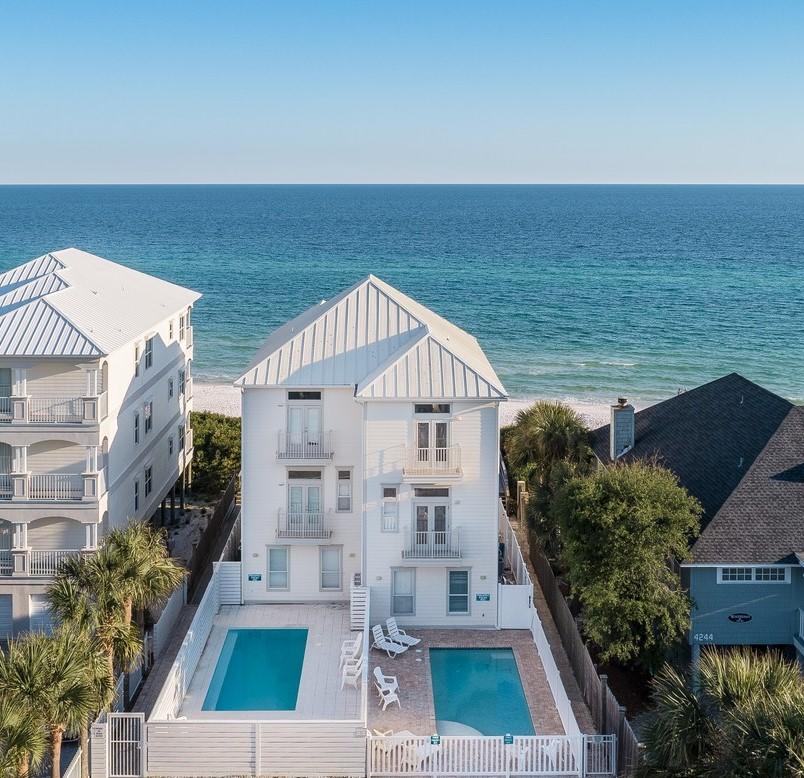 PANORAMIC VIEWS OF THE EMERALD WATERS FROM YOUR GULF FRONT OASIS! Enjoy the most relaxing beautiful views from sunrise to sunset from your 3 Gulf front balconies. Premier Gulf Front Scenic Hwy. 30-A LOCATION! Newly remodeled kitchen, baths, floors make this home ready for primary, second home or awesome rental machine! 5 bedrooms, 4 baths, Gulf front master with incredible views of the sugar white sands and emerald waters of the Gulf.
After a relaxing day at the Beach, come home to your tranquil heated pool for more fun in the sun! Ride your bike or walk to all the fun of Seaside, WaterColor, Rosemary Beach.
Scenic 30-A is home to rare coastal dune lakes, state parks and forests, shopping, gourmet restaurants, and entertainment . Start living your DREAM where every day is a weekend