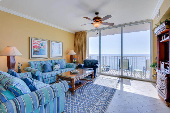 Coveted ''Type L'', Master on the Gulf. Prime floor unit, not too low, not too high! Full 150sqft of balcony. This beautifully decorated, highly upgraded, beach inspired 1 bedroom, 2 bath Gulf front condo is fully equipped for rental and has a seasoned rental history. Bunk room with adjacent bath makes this live like a true two bedroom condo! Riveting Gulf views are framed by decorator perfect interiors, designed with the beach and sun in mind. Sunshine and warm gulf breezes abound from the large balcony, with amazing Gulf views. Custom tile throughout! The gourmet kitchen features granite counter tops,double sink, loads of cabinet space and is fully stocked and rental ready. Tidewater Beach has 630' of gulf frontage and a full deck of amenities.