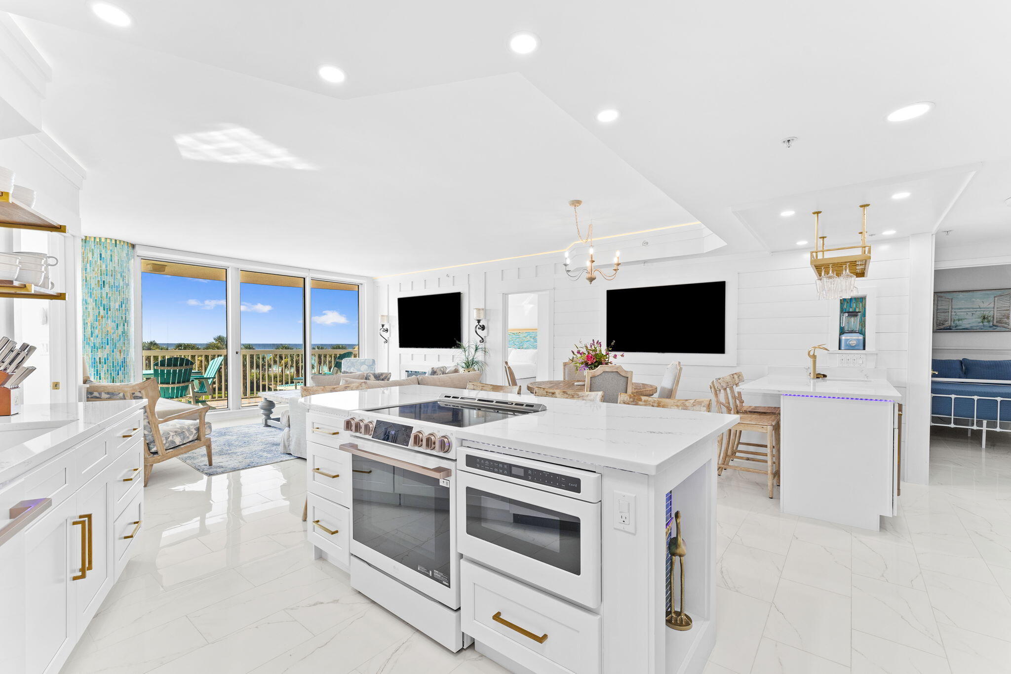 Discover your fully remodeled beachfront paradise on the 3rd floor of the prestigious St. Maarten building at Silver Shells Resort. Every inch of this stunning unit has been meticulously renovated from floor to ceiling, offering a luxurious living experience in the heart of Destin. 																						Prepare to be amazed by not just one, but two gorgeous primary suites, each offering breathtaking Gulf views and direct balcony access. Need more space? The third bedroom and bath on the resort side provide extra comfort, with all rooms featuring brand-new premium mattresses for the ultimate in relaxation.

One of the lavish suites boasts a king bed, a flat-screen TV, and an elegant bathroom with a walk-in shower and double vanity.