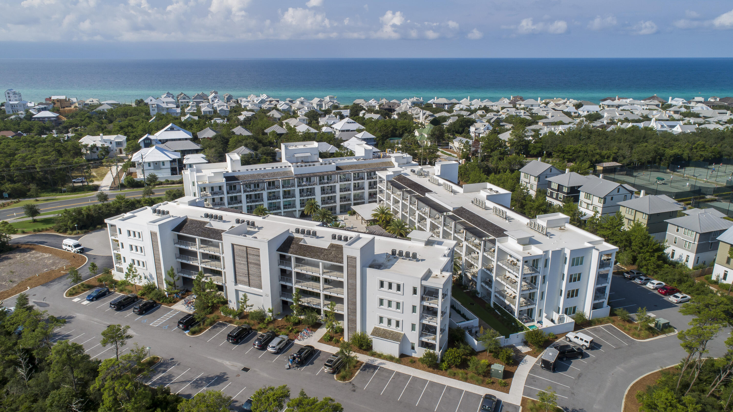 The Pointe is perfectly located along 30A in Inlet Beach. It offers upscale amenities such as a large resort style pool, modern gym, restaurant & a rooftop area for owners/guests to enjoy. All of this while being within walking distance to the Gulf of Mexico & the abundance of shopping & dining at 30avenue, Rosemary Beach, Alys Beach, or just simply walk across the street to Shades Bar & Grill. The Pointe is one of the few newer, modern complexes along 30A. This unit features a first floor location w/ direct access to the pool deck. The interior features LVP flooring throughout (all carpet has been removed), gas appliances, quartz countertops, walk-in showers and is being sold fully furnished and rental ready.