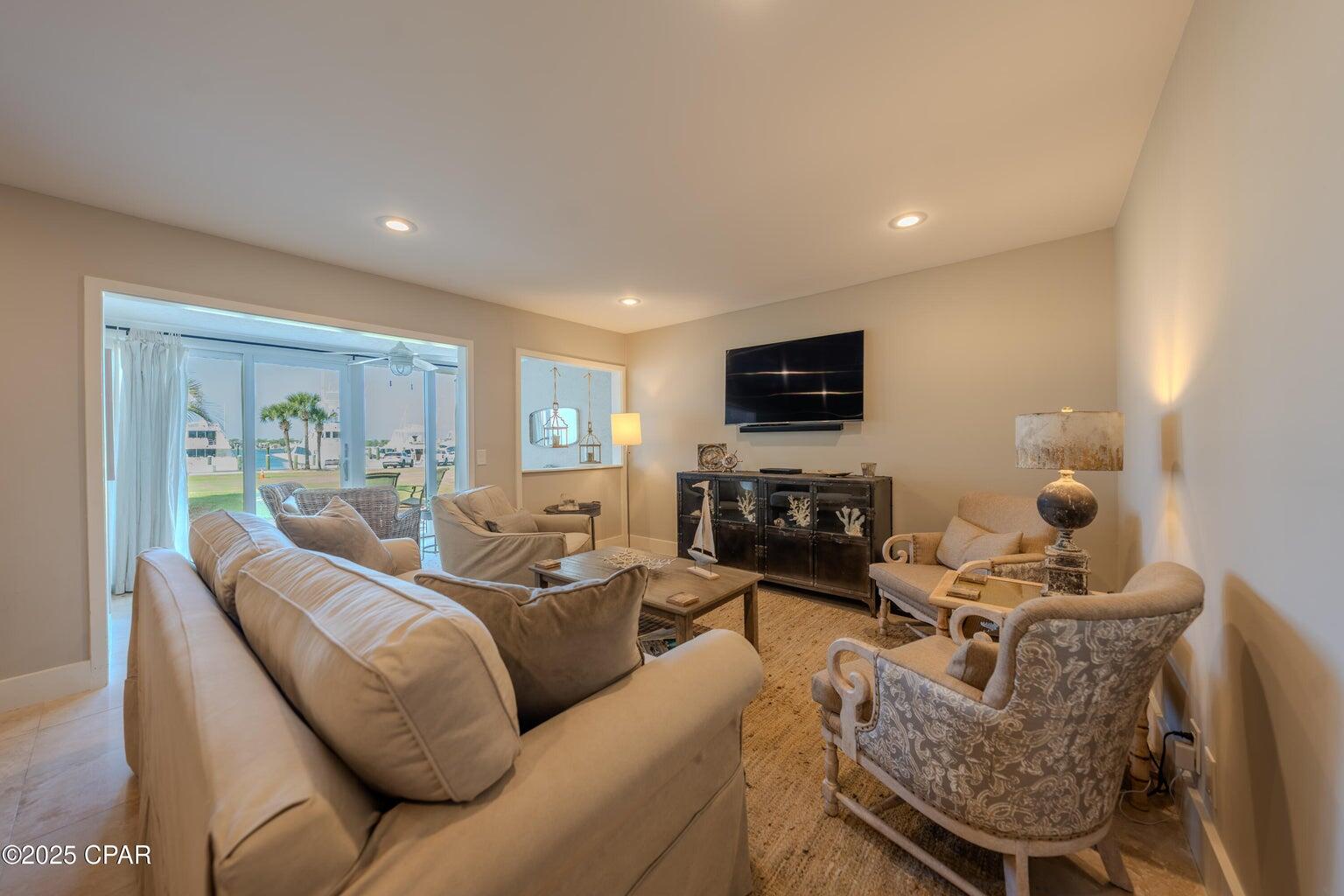 Bay Point Harbour Villa ground floor waterfront condo. The freshly finished paver lanai offers the perfect outdoor area to sit and boat watch at the Point South marina. This 1 bedroom, 2 bath, plus bunk room is in turnkey condition. Tile floors throughout with updated granite counter tops. Harbour Villas has replaced all the windows, doors, and roof and has the lowest Hoa fees of any condo. Bay Point is a gated community with deep water marina, Nicklaus Golf Course, and multiple restaurants within the subdivision.