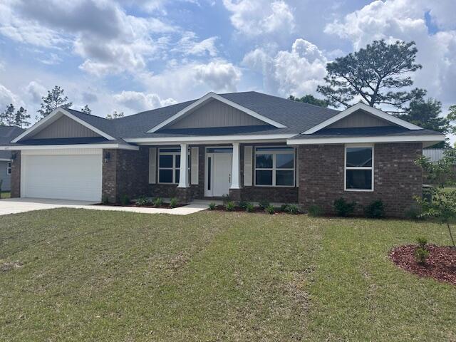 This home features 4 bedrooms, 2 full bathrooms, a formal dining room and a flex room. It is a split be4droom plan. You'll find a very large master bedroom and a master bath with 2 walk in closets, a garden tub and separate shower. Cabinetry is handcrafted and solid wood with attractive brushed nickel pulls. The family room has a cathedral ceiling and double french doors leading out to the covered porch. Walls are painted with a knockdown texture and base boards are 5 1/4'. The exterior is front sided brick with 3 sided vinyl. The garage has an electric door opener and a pull down staircase for storage. The lot is a good size and comes fully sodded and professionally landscaped. Crestview offers ample dining and shopping and is just minutes away!