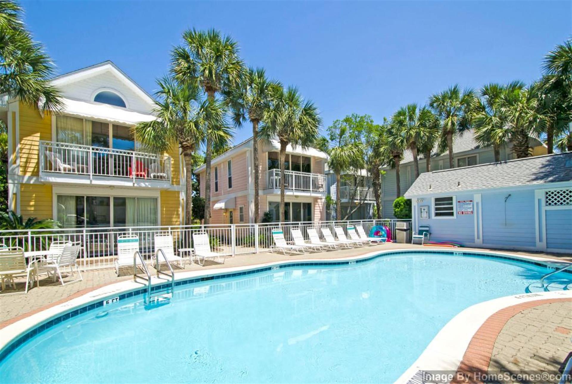 Location! Location! Location!  

Florida Charm Vacation Nantucket Cottage Rental!  The Nantucket Cottages have a tropical heated pool nestled amongst tropical landscaping and offers a laundry facility and Wi-Fi Internet access. 

Rare opportunity to own this 2 Bedroom / 2 Bath Nantucket Cottage.  Located in the HEART of Crystal Beach directly across the street from the Crystal Beach Public Access, this unit is also walking distance to several great restaurants including Soleil Destin located in the Inn at Crystal Beach with amazing Gulf front dining as well as Camille's, another local favorite.  You are just minutes from grocery stores, amazing shopping at Destin Commons or the outlet mall. Nantucket #19 is one cottage with two separate studio condos, providing outstanding rental opportunities.   Each of the two 1 bedroom / 1 bath studios offer accommodations for 4 with a fully stocked kitchenette, dining area and patio or balcony.  Nantucket 19 B on the ground floor has a Queen bed with a Queen sleeper sofa and Nantucket 19A on the top floor has a Queen bed with bunk beds.   These studio units can be rented separately for maximum rental income or combined for a 2 Bedroom / 2 Bath unit that has sleeping arrangement for 8 people.  This is the perfect investment opportunity for a savvy buyer.
This property is being sold fully furnished and rental ready.  The upstairs bathroom has been recently remodeled.  

Buyer to verify all pertinent information, measurements and square footage.

BUYER to honor current rental bookings with Saltwater Vacation Rental for 90 days after Closing.