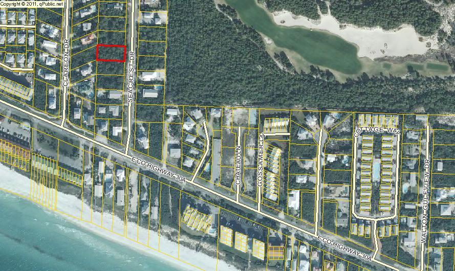 Remarkable opportunity to own a large lot facing the Tom Fazio Camp Creek Golf Course and with direct views to the gulf. Only 7 lots from the beach with a county beach access right at the end of the street. The only street in Seacrest with a straight public access down to the beach. Build your dream home. New Large homes are under construction and planned on this street. Take the golf cart or walk to Alys Beach, Rosemary and more. Easy access to Camp Creek Parkway and 98. This is a rare opportunity, home will have dramatic gulf views when complete. Lot is very high and dry 35' high! Lot is loaded with gorgeous sand live oak trees. Flood Zone X Dead end street with State Park to the north. Quiet street with cul de sac. sac, very little traffic. Large trees very nice lot. No HOA dues, walk to Alys Beach, easy access to bike path and beach. This is a rare opportunity to own a large lot and build your dream home on the east end of 30-A. Build what you want, not that crazy HOA! Listing Broker is related to Seller. Listing Broker/Salesperson has ownership interest in the property. Listing Broker/Salesperson has ownership interest in the property.