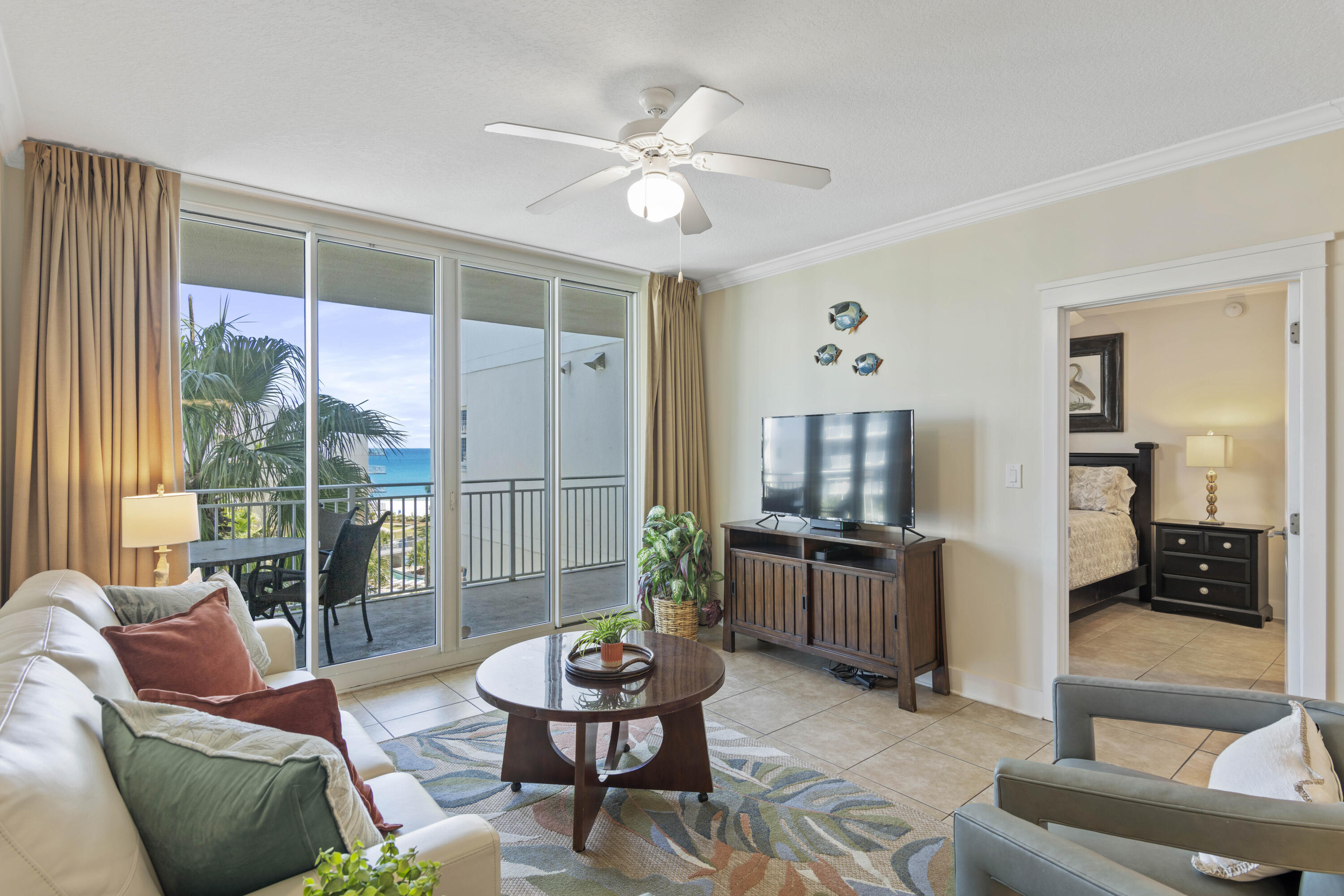 Welcome to Unit B514 at Waterscape, a beautifully furnished condo offering gorgeous Gulf views and resort-style living on Okaloosa Island. Located on the 5th floor, this spacious unit overlooks Waterscape's tropical pool deck while capturing views of the emerald waters of the Gulf of America.

The open-concept living and dining area is designed for both comfort and entertaining, featuring large sliding glass doors that lead to a private balcony where you can relax and enjoy the coastal breeze and stunning Gulf views. Gulf views can be enjoyed from the living room, primary bedroom, and balcony, creating the perfect setting to experience the beauty of the Emerald Coast.

The kitchen is well-appointed with granite countertops, modern appliances, and ample cabinet space, making it ideal for preparing meals for family and guests.

The primary suite provides a peaceful retreat with a private bath, while an additional guest bedroom and built-in hallway bunks provide flexible sleeping space for family and guests, allowing the condo to comfortably accommodate multiple occupants--making it an excellent vacation home or rental investment opportunity.

Waterscape is known for two standout advantages on Okaloosa Island: one of the largest private beach frontages on the island with nearly 500 feet of sugar-white sand, and a resort-style lazy river--an amenity rarely found among beachfront condominiums along the Emerald Coast. Additional world-class amenities include a zero-entry resort-style pool with a 10-foot waterfall, a heated pool, two hot tubs, multiple resort-style pools, and a children's splash playground and kiddie play park. Guests also enjoy Fudpucker's Tiki Hut food and beverage service on the pool deck, beautifully landscaped pool areas, and a fully equipped fitness center.

Additional conveniences include covered parking located close to your front door, private owner storage with an exterior closet just outside the unit, 24-hour security, gated entry, and a strong HOA. The property is ideally located near area dining, shopping, and the many activities the Emerald Coast is known for.

With its prime beachfront location, incredible amenities, and family-friendly atmosphere, Waterscape continues to be a favorite destination for Emerald Coast vacationers year after year, supporting strong demand for short-term rentals.

Whether you're looking for a personal beach retreat, second home, or income-producing investment, Waterscape B514 offers the perfect combination of location, Gulf views, exceptional amenities, and one of the most desirable resorts on Okaloosa Island.
