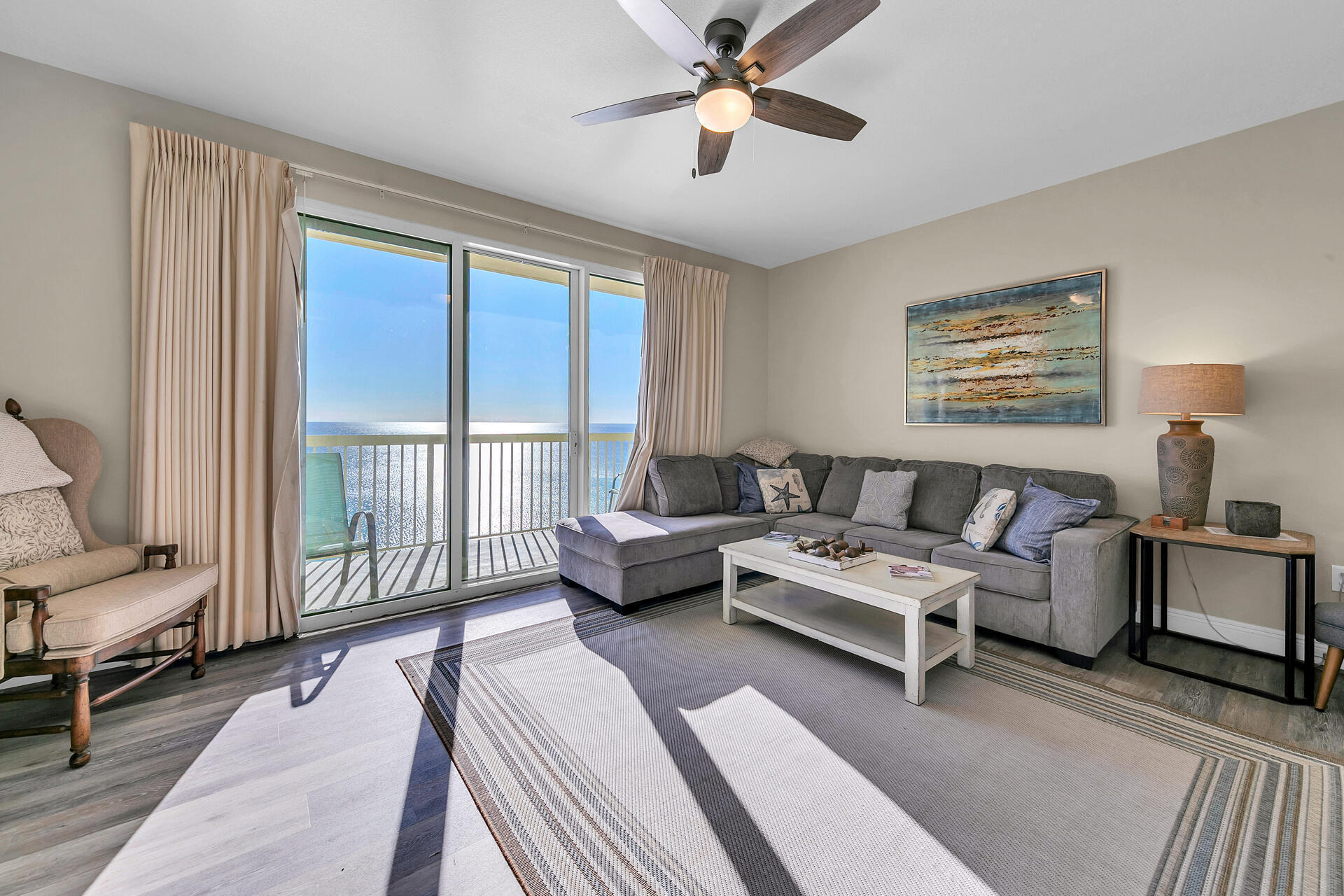 Stunning Gulf-Front Condo at Celadon Beach Resort - Perfect Location! Nestled on the peaceful west end of Panama City Beach, this beautiful Gulf-front condo offers the best of both worlds: tranquility and convenience. Located just 10 minutes west of Carillon Beach and 30A, and under 10 minutes east to the vibrant attractions of Pier Park and Frank Brown Park, this prime spot gives you easy access to everything the area has to offer. Enjoy breathtaking, unobstructed views of the Gulf Coast to the west - perfect for watching sunsets and taking in the serene beauty of the coastline. This spacious one-bedroom, two-bath condo with additional built-in bunk beds comfortably sleeps 6, making it an ideal getaway for families or small groups. The open, efficient floorplan maximizes every square foot, and the condo comes fully furnished with tasteful, high-quality décor. Recent upgrades include brand-new luxury vinyl plank (LVP) flooring in the main living area, providing a stylish and low-maintenance space. The unit also boasts a proven rental history, offering a great investment opportunity. With modern finishes and a welcoming atmosphere, this condo is ready for you to enjoy or continue as a successful rental. Don't miss your chance to own a slice of paradise!