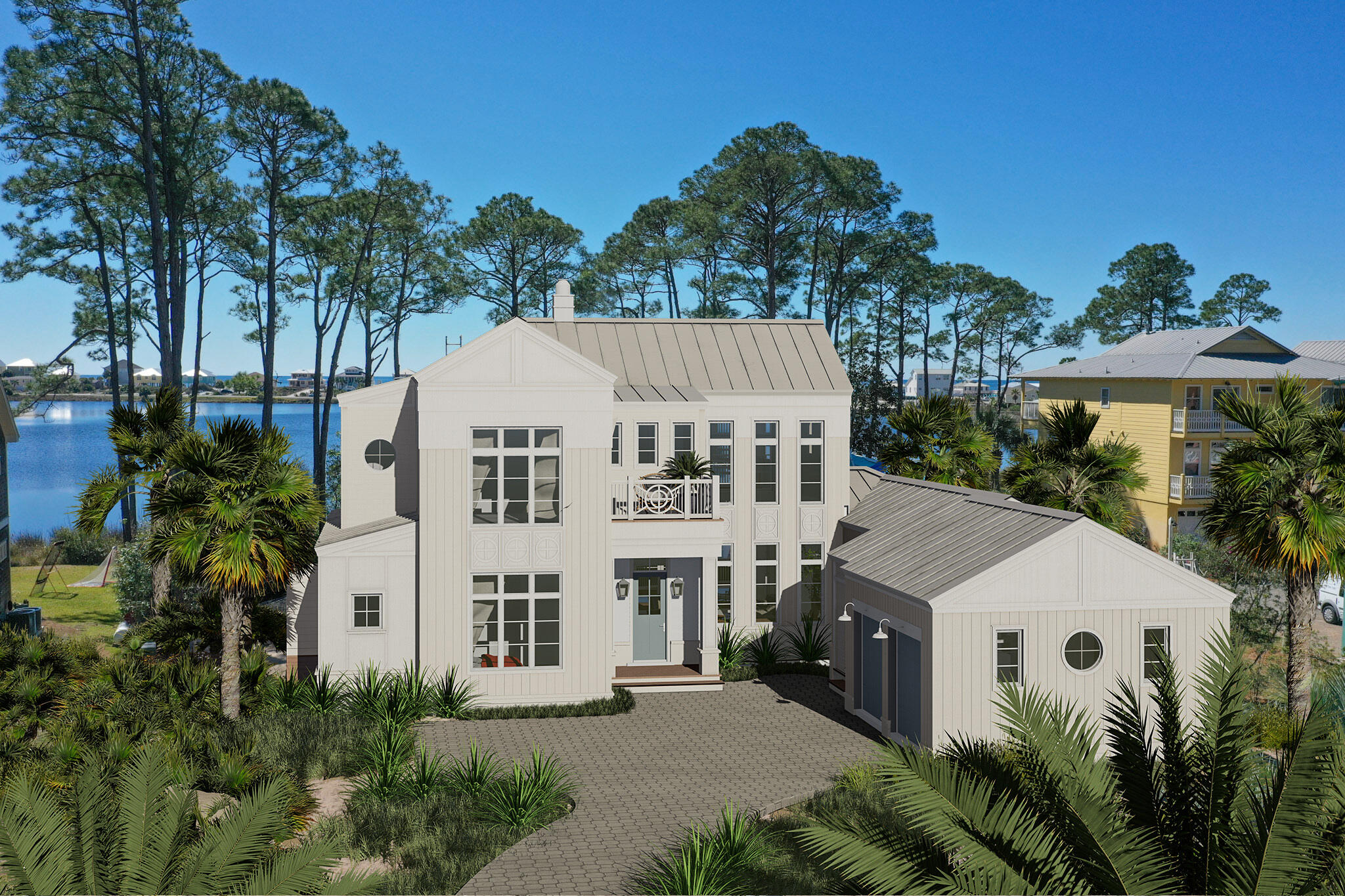 The tranquility of coastal dune lake living awaits in this new custom lakefront home with multiple convenient beach accesses situated on almost an acre. Whether full time, second home or vacation property this magnificent property exceeds all expectations. This home features 5BR/4Bath/2 half baths with majestic gulf views over the lake from all three floors!  Upon entry, you will be greeted with an open array of windows and doors overlooking the lake, gulf, dock,and the heated and chilled swimming pool w/overflowing hot tub.  The open floorplan has ample space to entertain featuring a chef's kitchen with Viking appliances and adjacent wet bar that adjoins the spacious living room.  The master wing of the house features a spacious master bath with freestanding tub,Indoor/outdoor walk- in shower, his and hers oversized separate walk-in
closets, finishing with a stunning master bedroom with southern views over the lake.

There is also a guest bedroom w/full bath that could be used as a private office to top off the master wing.  The laundry/mud room features a built-in desk/study area, bench w/hanging area with plenty of room left for laundry and access to the screen in Sand Room with an outdoor shower, hooks and beach toys storage.

Upstairs you will find two bedrooms w/full baths, media room complete with wet bar, room for bunks or murphy bed and 2nd laundry room.  Last but not least, the second floor balcony features a spiral staircase to the 3rd floor Large Rooftop porch with sweeping views over the lake and gulf!     

Let's talk storage...There is an attached 2 car garage with future commercial ice maker plumbing hook ups.  There is also a 100sqft climate controlled storage room or workshop.  An 8' privacy fence is to be built around both sides and front of home for added privacy.  Rear nature preserve area to be manicured upon final completion.  

To top it off, rentals are allowed on this property!  Call today to schedule your personal tour of this amazing residence.  Buyer to verify all dimensions. Completion will be late summer. Fantastic location right in the heart of Dune Allen Beach, close to Gulfplace, Shunk Gully, Santa Rosa Golf & Beach Club, Stinkys and much more.  Only a short walk, bike ride or golf cart to the beach! (Appliances subject to change based on availability). 

Professionally furnished package is available and presented by Eiland & Rice Interiors for an additional $125k.  Interior and exterior furnishings with custom built bunk beds, bedding package, window treatment allowance package, turn key fully stocked kitchen and home for service for 16 (linens, utensils, glassware, plates, cookware, etc) See documents for selections. (Furniture and furnishings are subject to change depending on availability).