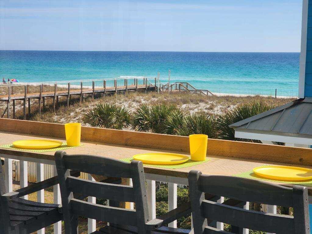 This completely renovated 5 bedroom 3 bath beach home is a coastal paradise with breathtaking views of the Gulf of Mexico. From the moment you step inside, you'll be enveloped by the calming ambiance of this luxurious retreat.  The main living area on the top floor features an open-concept design with tile floors, and large windows that frame the spectacular views of the turquoise waters of the Gulf.  The living area flows seamlessly into the newly renovated fully equipped kitchen, custom cabinets, granite countertops, and new stainless-steel appliances. Seating space around the counter enough for 6. Plus, an oversized dining area with seating up to an additional 10. Covered outside deck adds even more living/dining area with beautiful Gulf views and comfortable low maintenance furnishings The home boasts large bedrooms, each offering a private and serene escape from the hustle and bustle of everyday life. The master suite is a true oasis, with a king-size bed and large closet plus A private balcony with views of the Santa Rosa Sound. Master bath features a walk-in shower, a soaking tub, and a dual sink vanity with granite countertops.  The remaining four bedrooms located on the first floor, are equally inviting, each offering all new furnishings and ample natural light. Sleeping accommodations for 14, making this home perfect for families or groups of friends.  Step outside onto any of the 4 covered decks, to enjoy the refreshing sea breeze and breathtaking views of the Gulf or the Sound. Relax on the comfortable outdoor seating. The Gulf Front cul-de-sac has its own private beach access with a path that leads directly to the white-sand beach.  Home has been completely renovated inside and out. Professionally decorated interior with all new furnishings, smart TVs in every room. Freshly painted walls, trim, ceilings and doors. New high efficiency (2) HVACs and Air Handlers and Hot Water Heater.  This 5 bed 3 bath beach home is vacation rental ready for your guests or move in ready for those wanting a first or second home. Call for an appointment today!